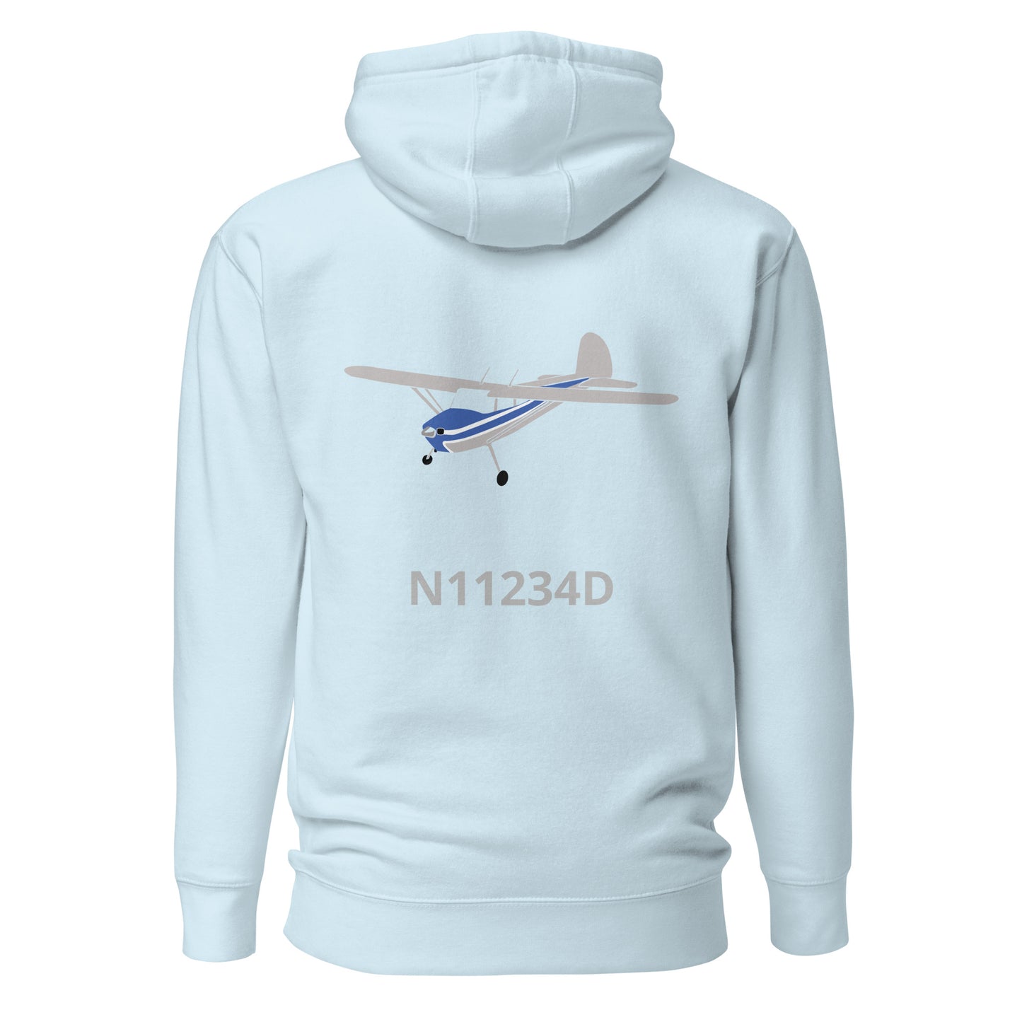 CESSNA 140 Polished grey - blue Back Print with front embroidery CUSTOM N Number Unisex Hoodie