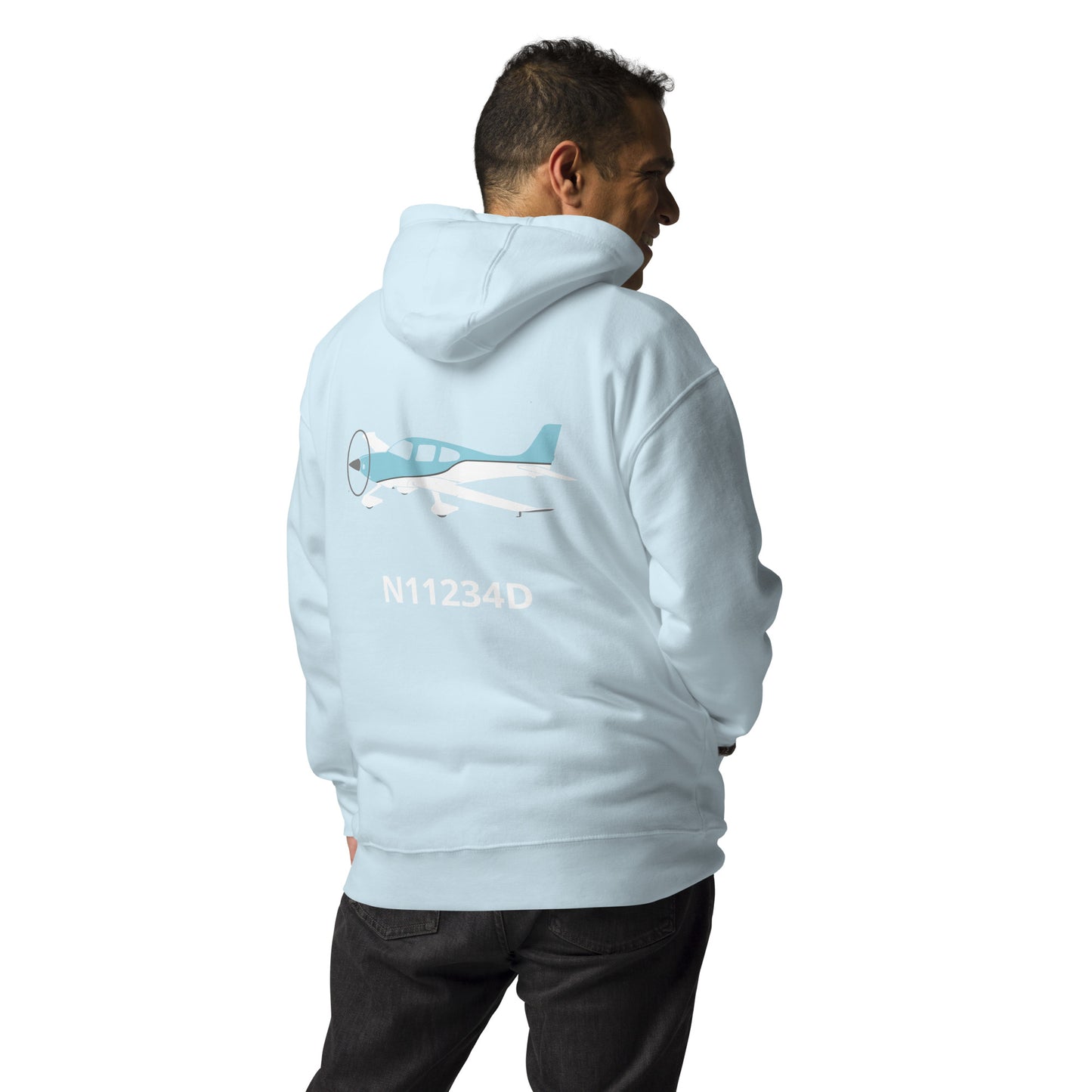 CIRRUS white-blue Back Print with front embroidery CUSTOM N Number Unisex Hoodie