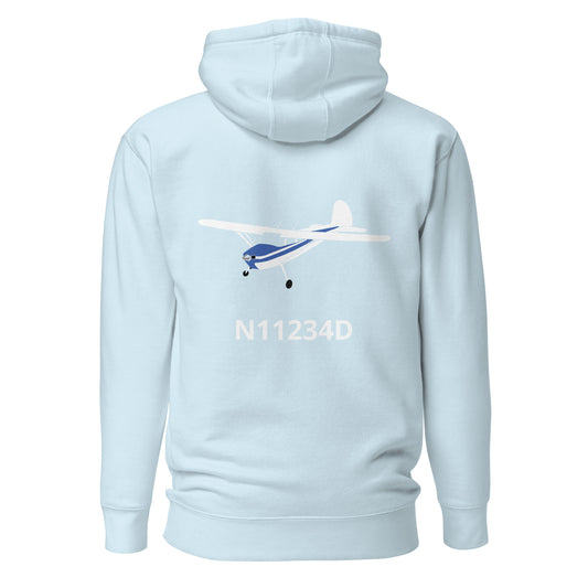 CESSNA 140 White - blue  Back Print with front embroidery CUSTOM N Number Unisex Hoodie - Minimum 2