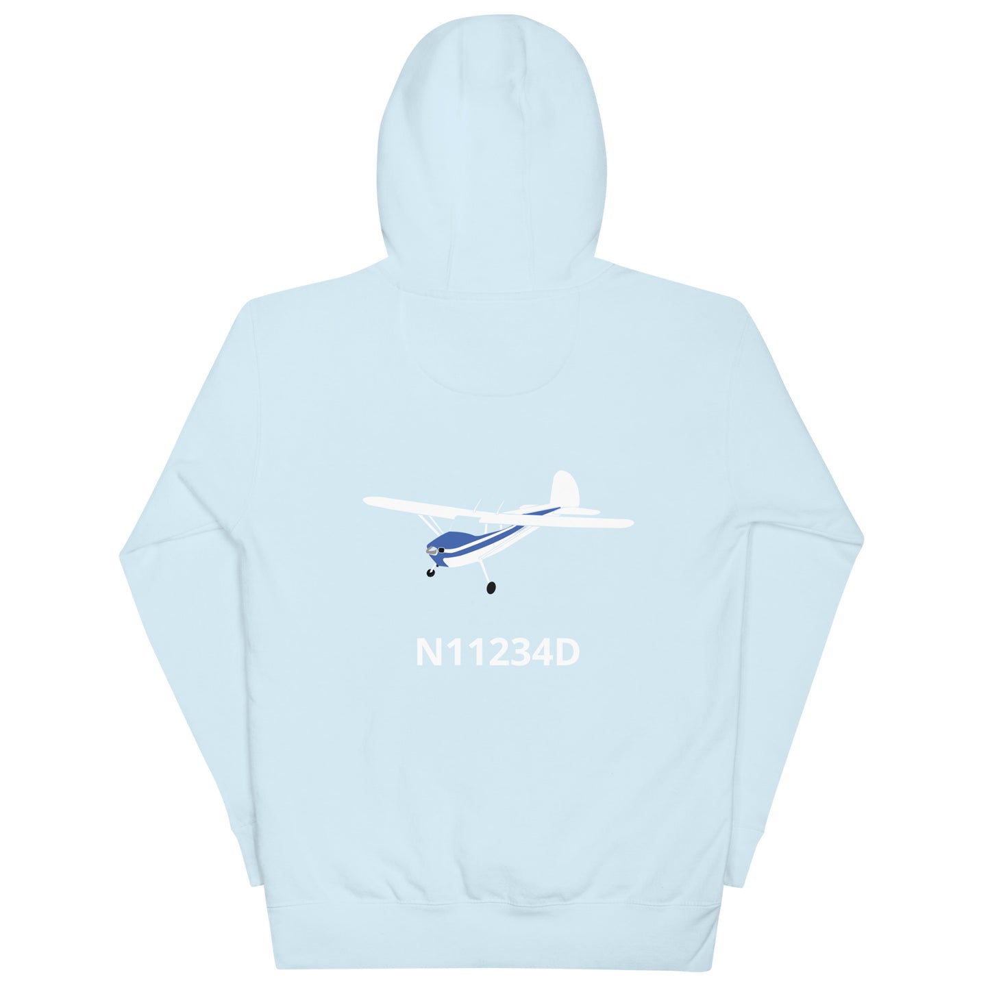 CESSNA 140 White - blue  Back Print with front embroidery CUSTOM N Number Unisex Hoodie