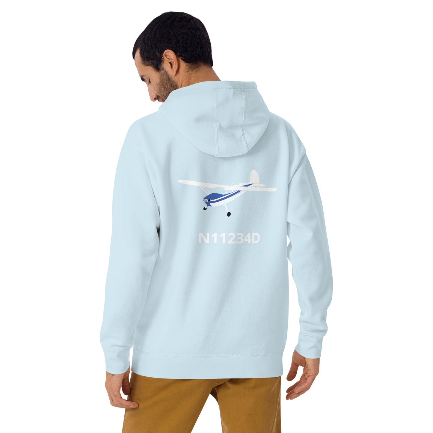 CESSNA 140 White - blue  Back Print with front embroidery CUSTOM N Number Unisex Hoodie