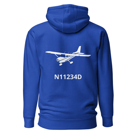 CESSNA 172 white - blue Back Print with front embroidery CUSTOM N Number Unisex Hoodie - Minimum 2