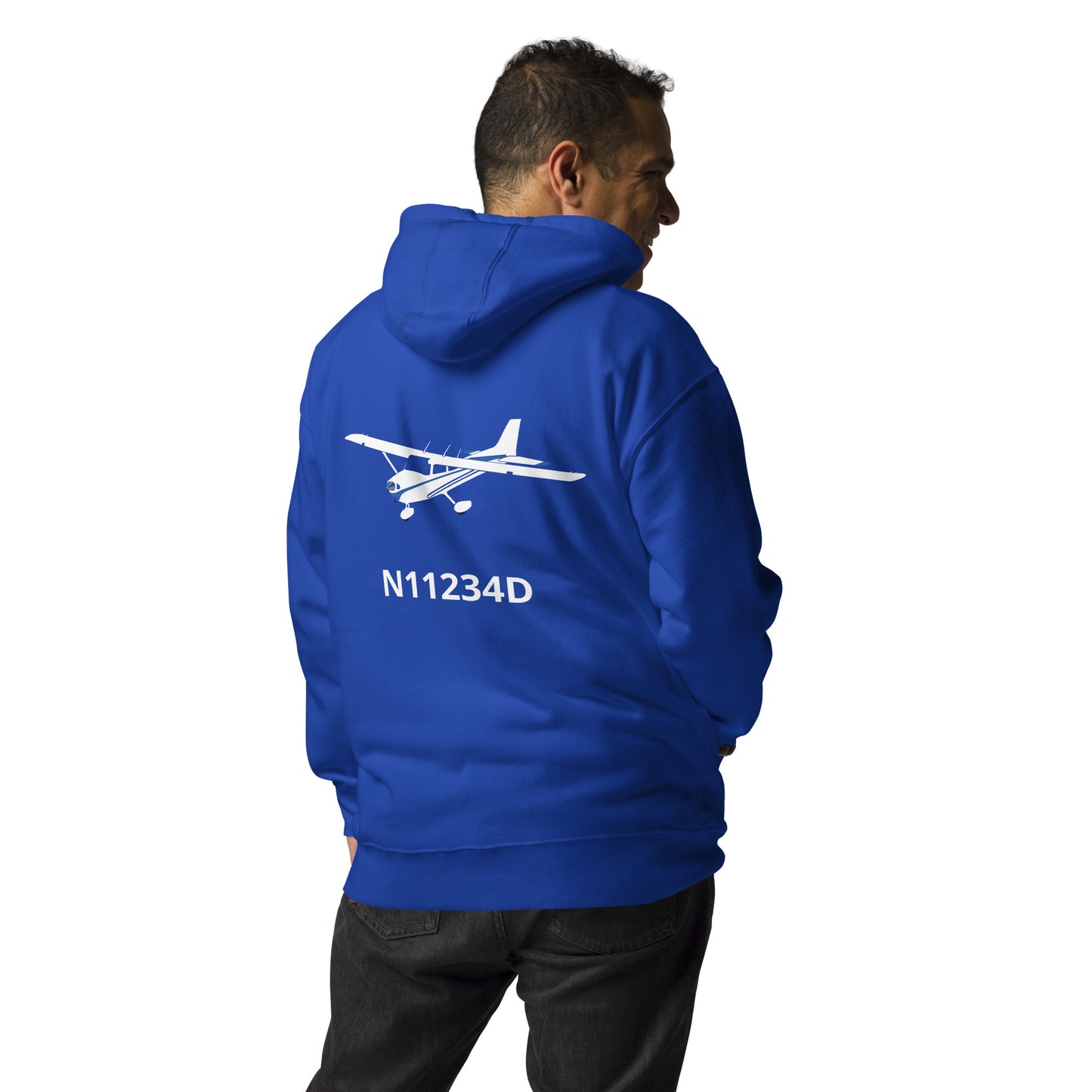 CESSNA 172 white - blue Back Print with front embroidery CUSTOM N Number Unisex Hoodie