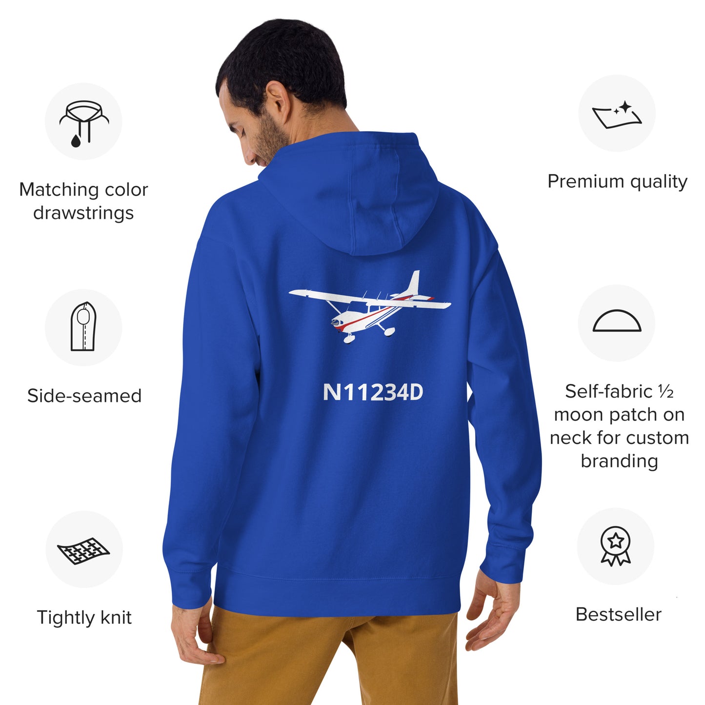 CESSNA 172 white - red Back Print with front embroidery CUSTOM N Number Unisex Hoodie