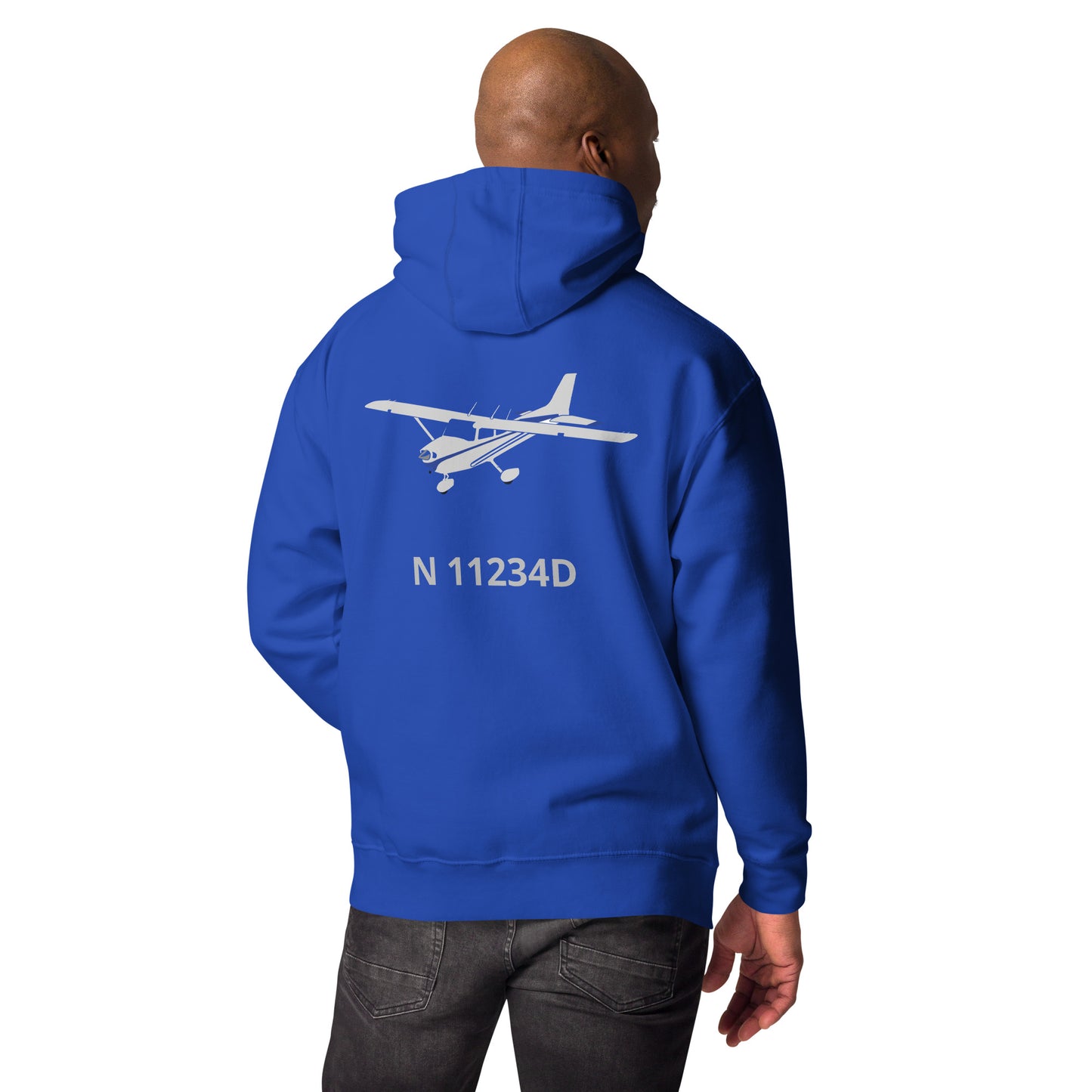 CESSNA 172 polished grey - blue Back Print with front embroidery CUSTOM N Number Unisex Hoodie.