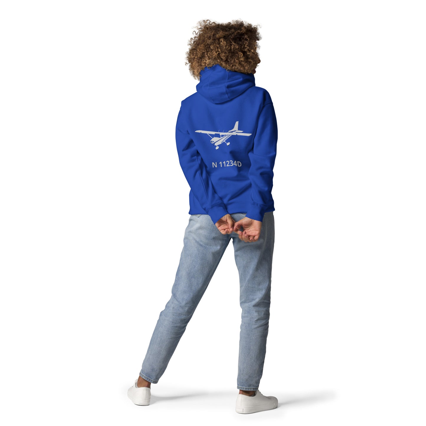 CESSNA 172 polished grey - blue Back Print with front embroidery CUSTOM N Number Unisex Hoodie.