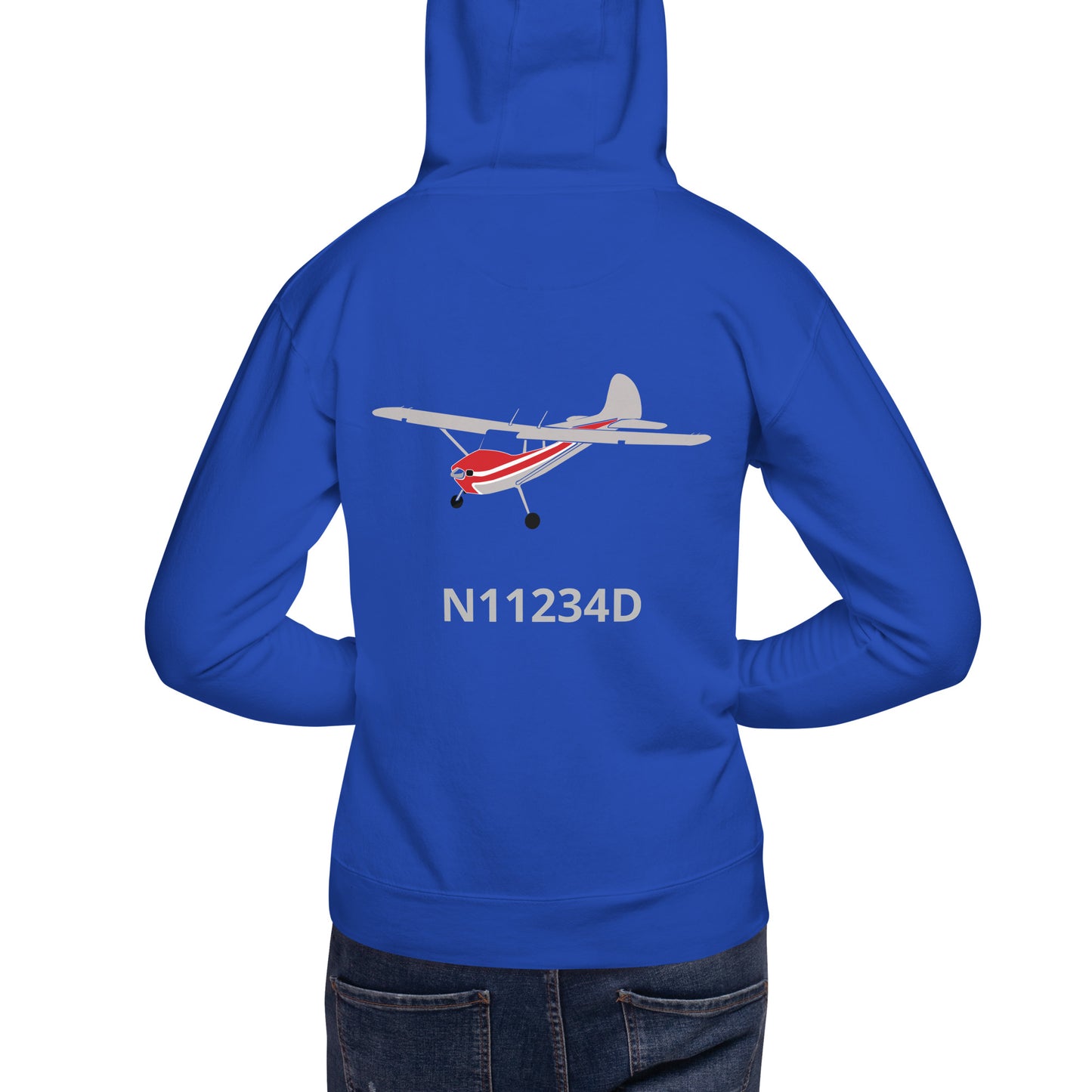 CESSNA 170 polished grey - red Back Print with front embroidery CUSTOM N Number Unisex  Hoodie.