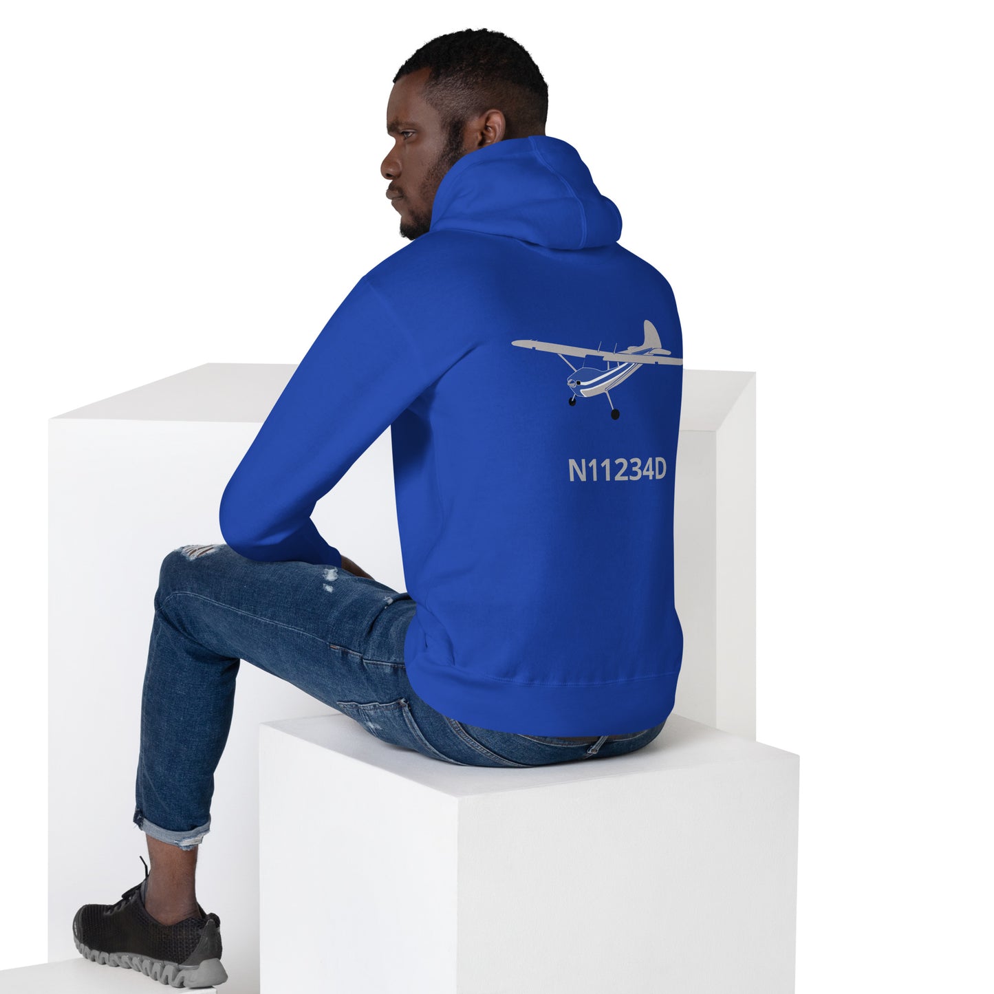 CESSNA 170 polished grey-blue Back Print with front embroidery CUSTOM N Number Unisex Hoodie