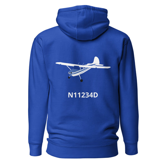 CESSNA 170 white-blue Back Print with front embroidery CUSTOM N Number Unisex Hoodie.