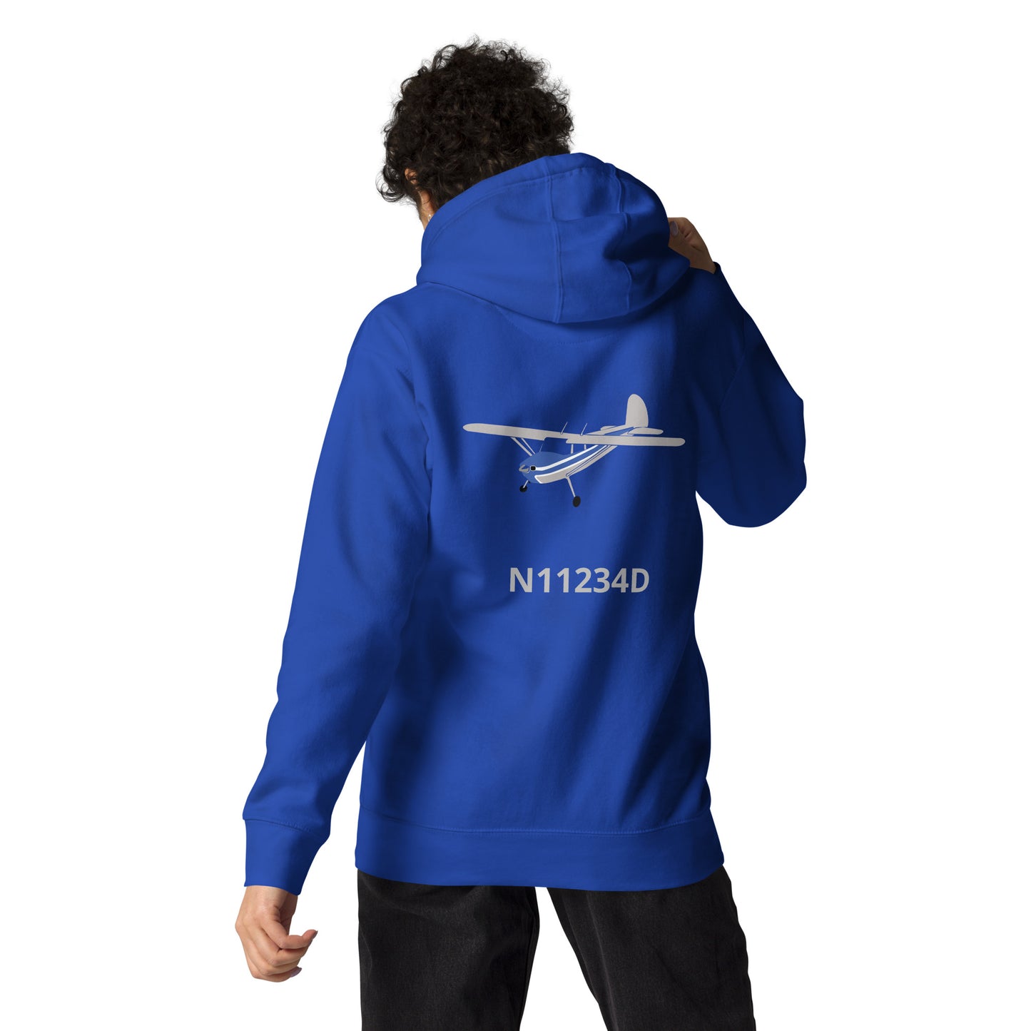 CESSNA 140 Polished grey - blue Back Print with front embroidery CUSTOM N Number Unisex Hoodie