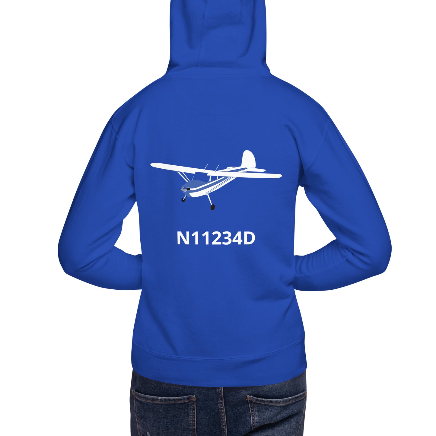 CESSNA 140 White - blue  Back Print with front embroidery CUSTOM N Number Unisex Hoodie