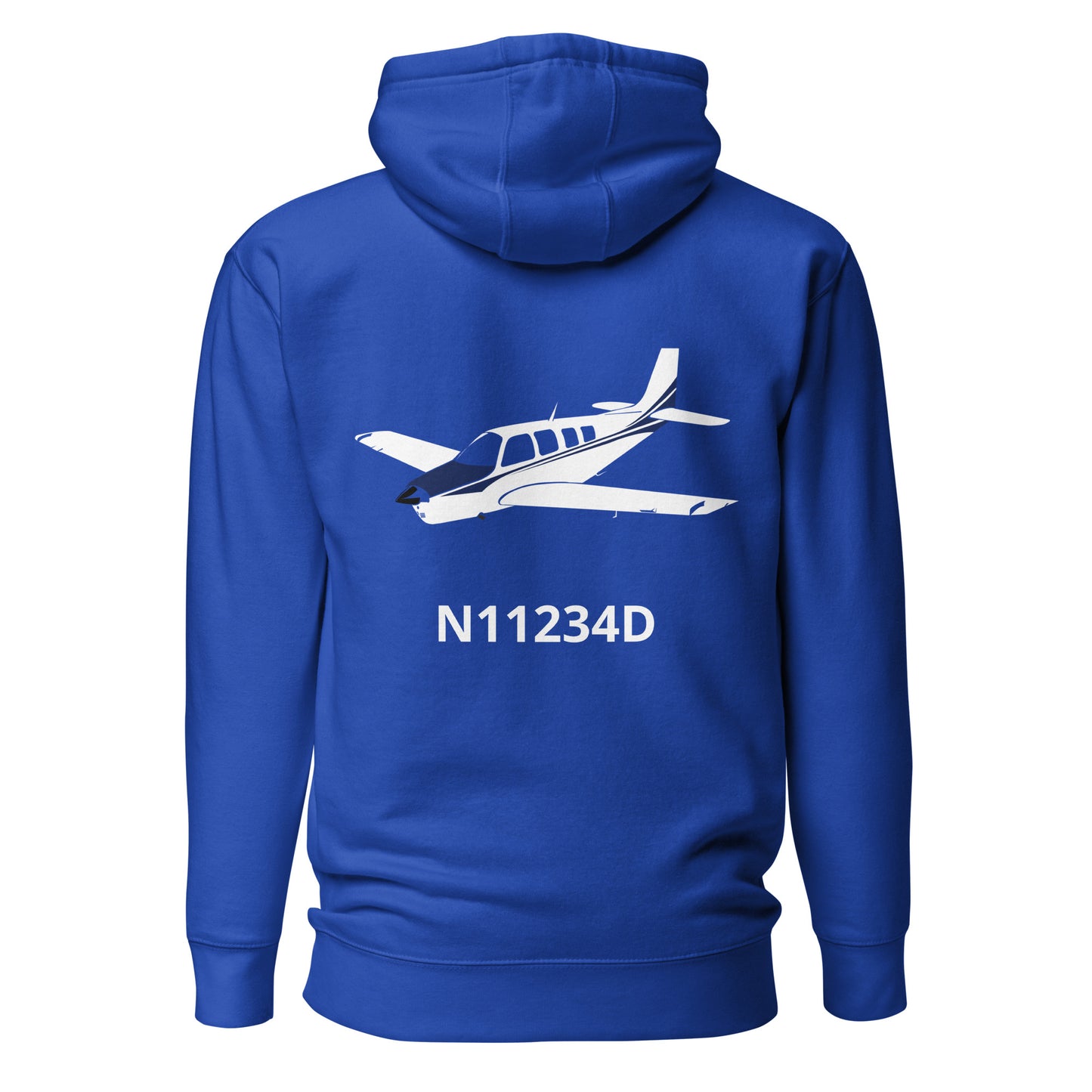 BONANZA A36 White - Blue CUSTOM N NUMBER Printed Cozy Unisex Aviation Hoodie