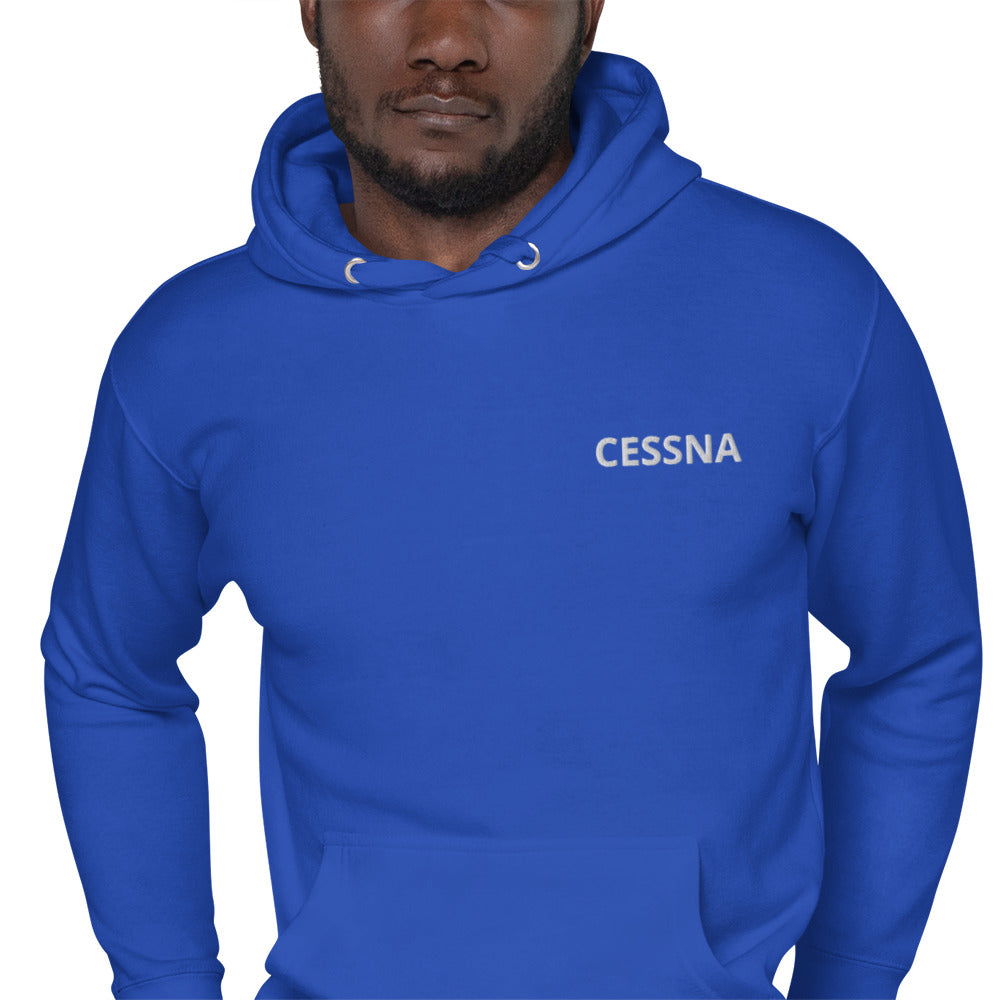 CESSNA 140 White - blue  Back Print with front embroidery CUSTOM N Number Unisex Hoodie