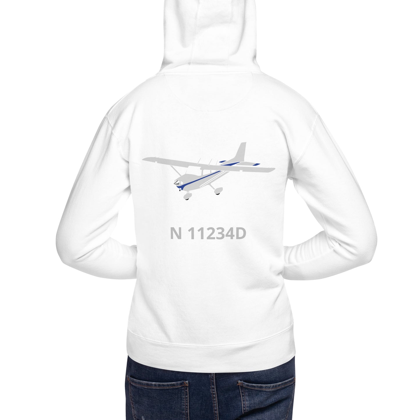 CESSNA 172 polished grey - blue Back Print with front embroidery CUSTOM N Number Unisex Hoodie.