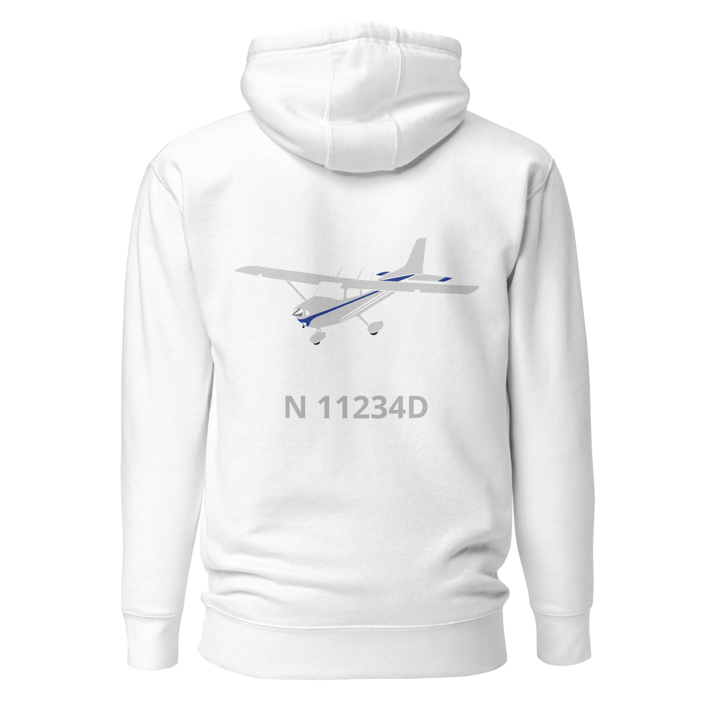 CESSNA 172 polished grey - blue Back Print with front embroidery CUSTOM N Number Unisex Hoodie.