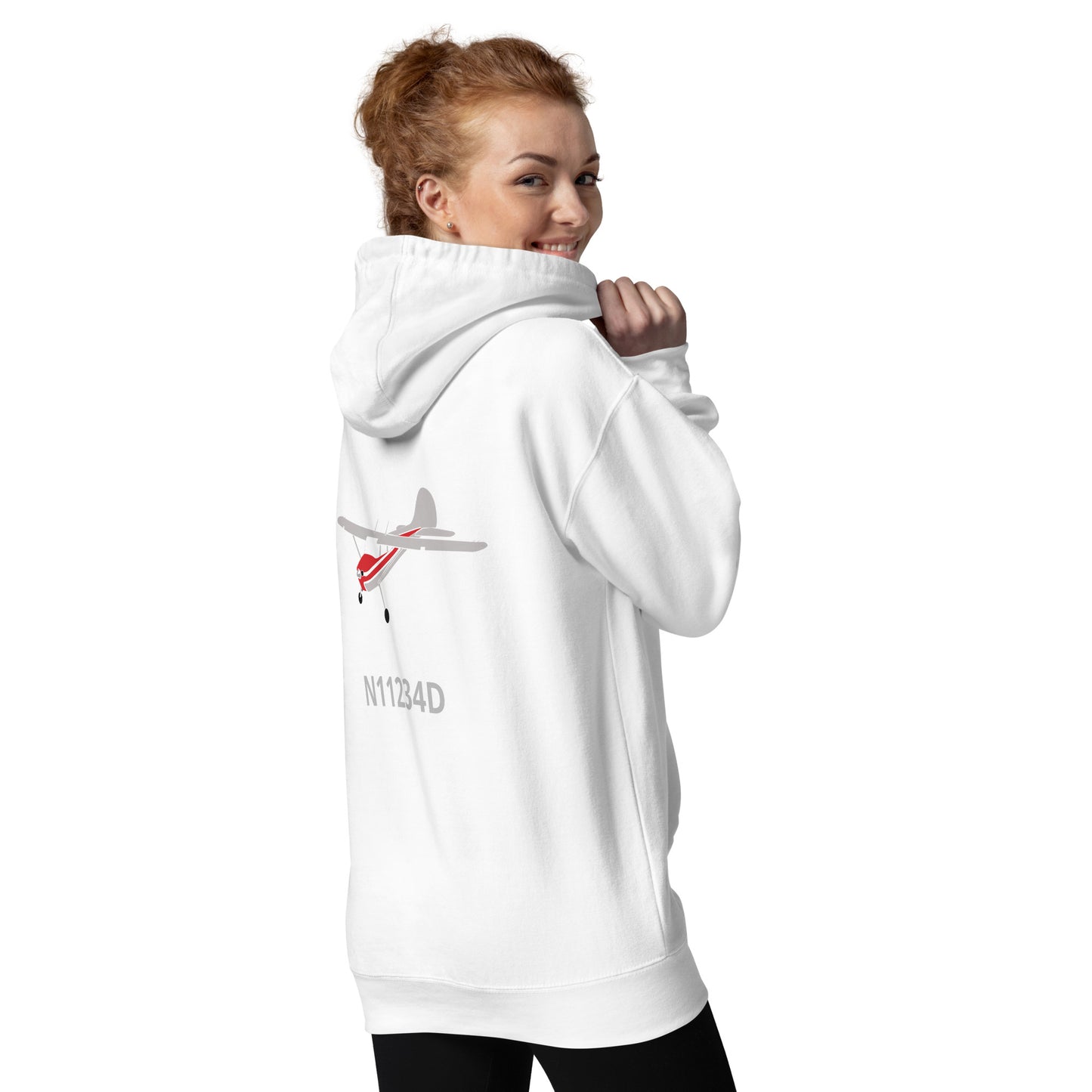 CESSNA 170 polished grey - red Back Print with front embroidery CUSTOM N Number Unisex  Hoodie.