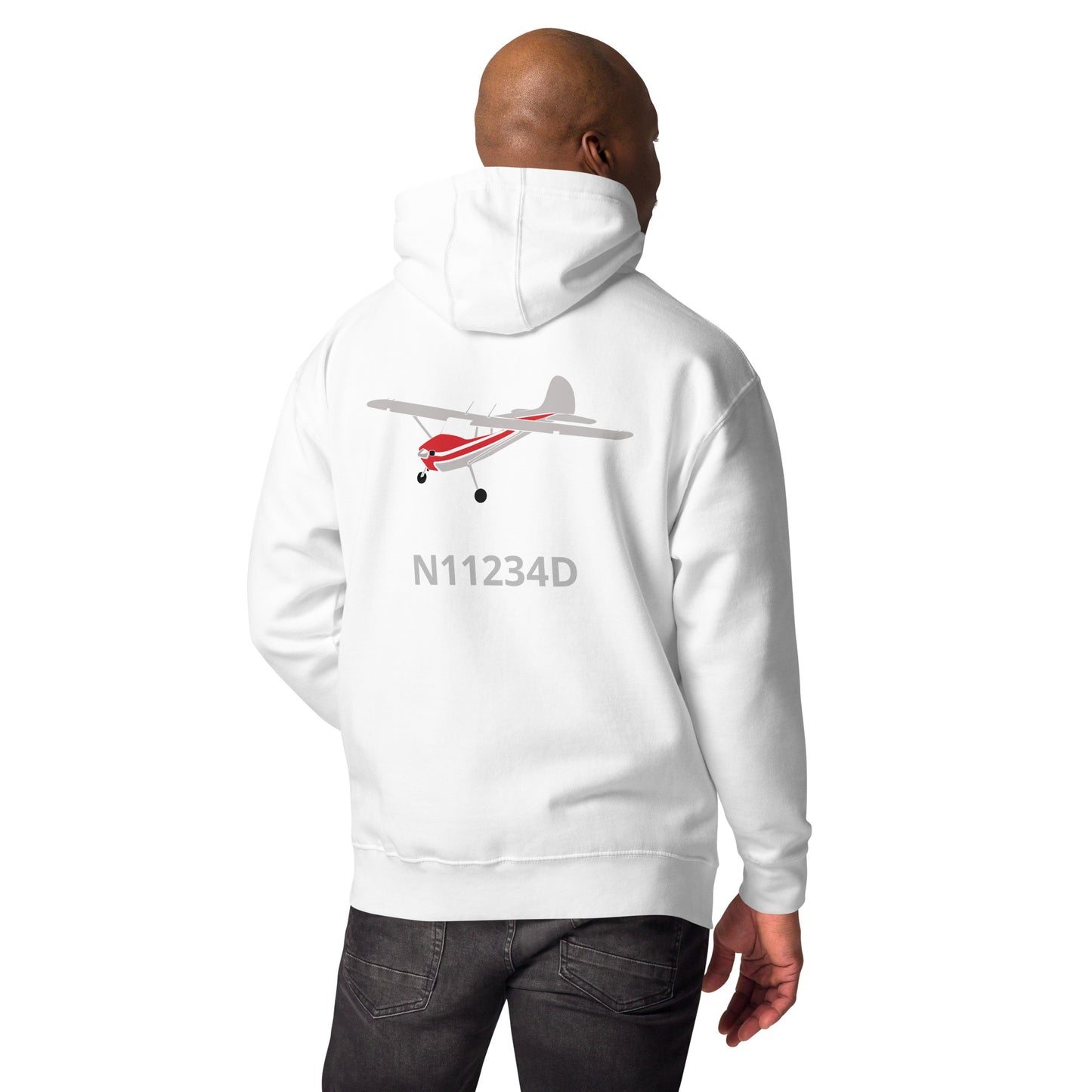 CESSNA 170 polished grey - red Back Print with front embroidery CUSTOM N Number Unisex  Hoodie.