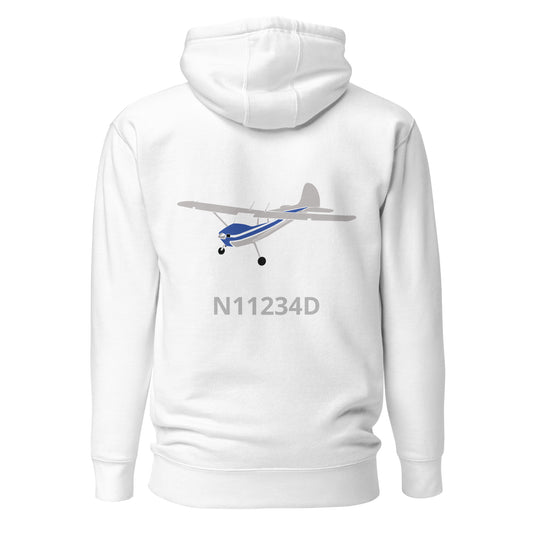 CESSNA 170 polished grey-blue Back Print with front embroidery CUSTOM N Number Unisex Hoodie - Minimum 2