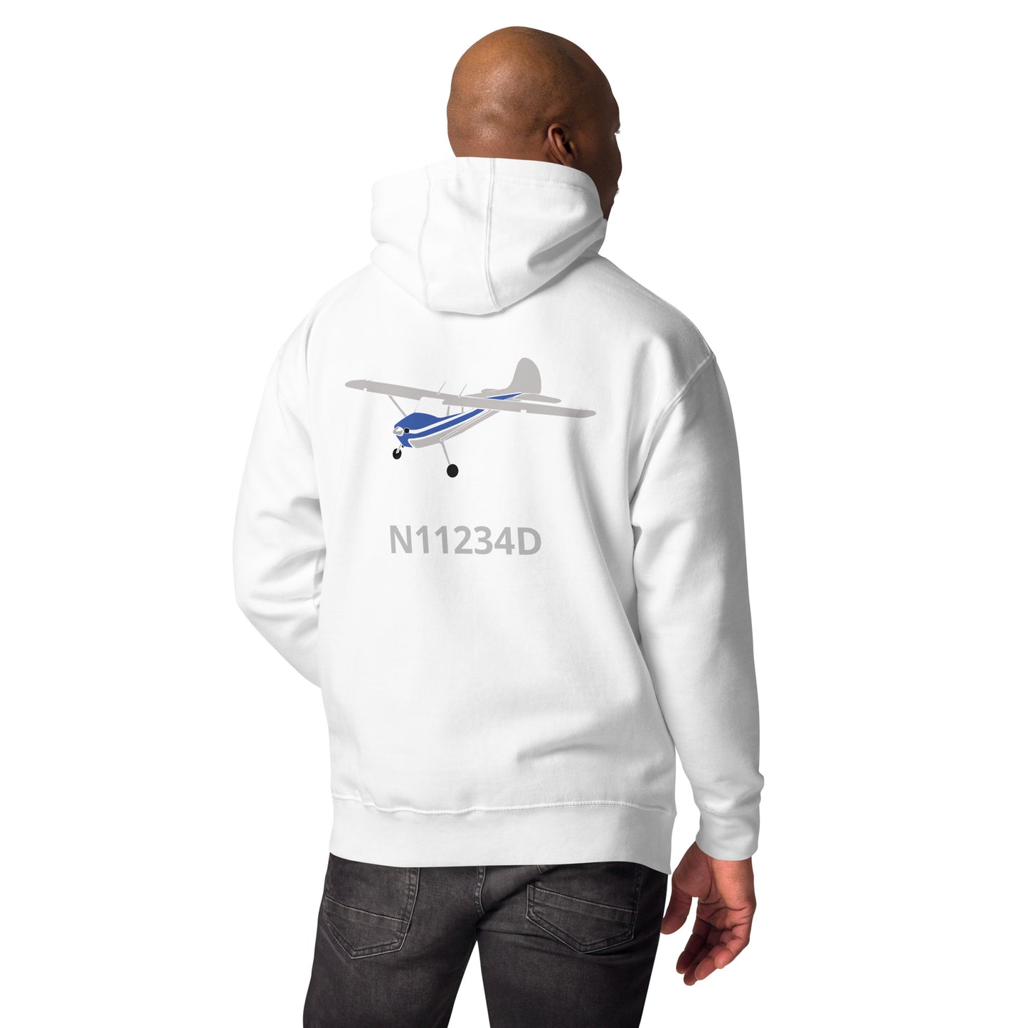 CESSNA 170 polished grey-blue Back Print with front embroidery CUSTOM N Number Unisex Hoodie