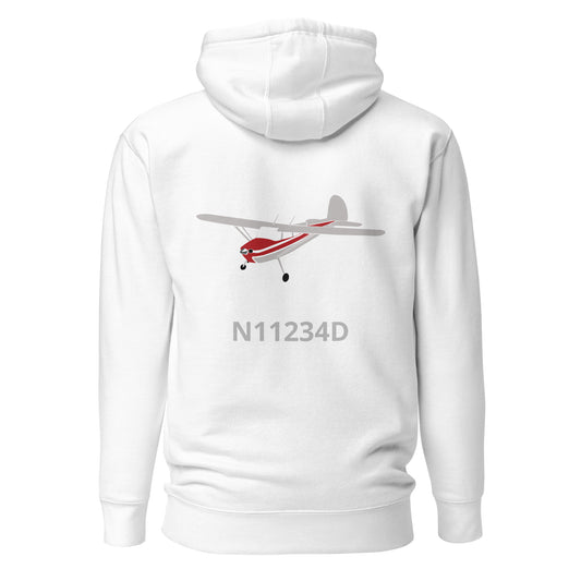 CESSNA 140 polished grey-red Back Print with front embroidery CUSTOM N Number Unisex Hoodie - Minimum 2