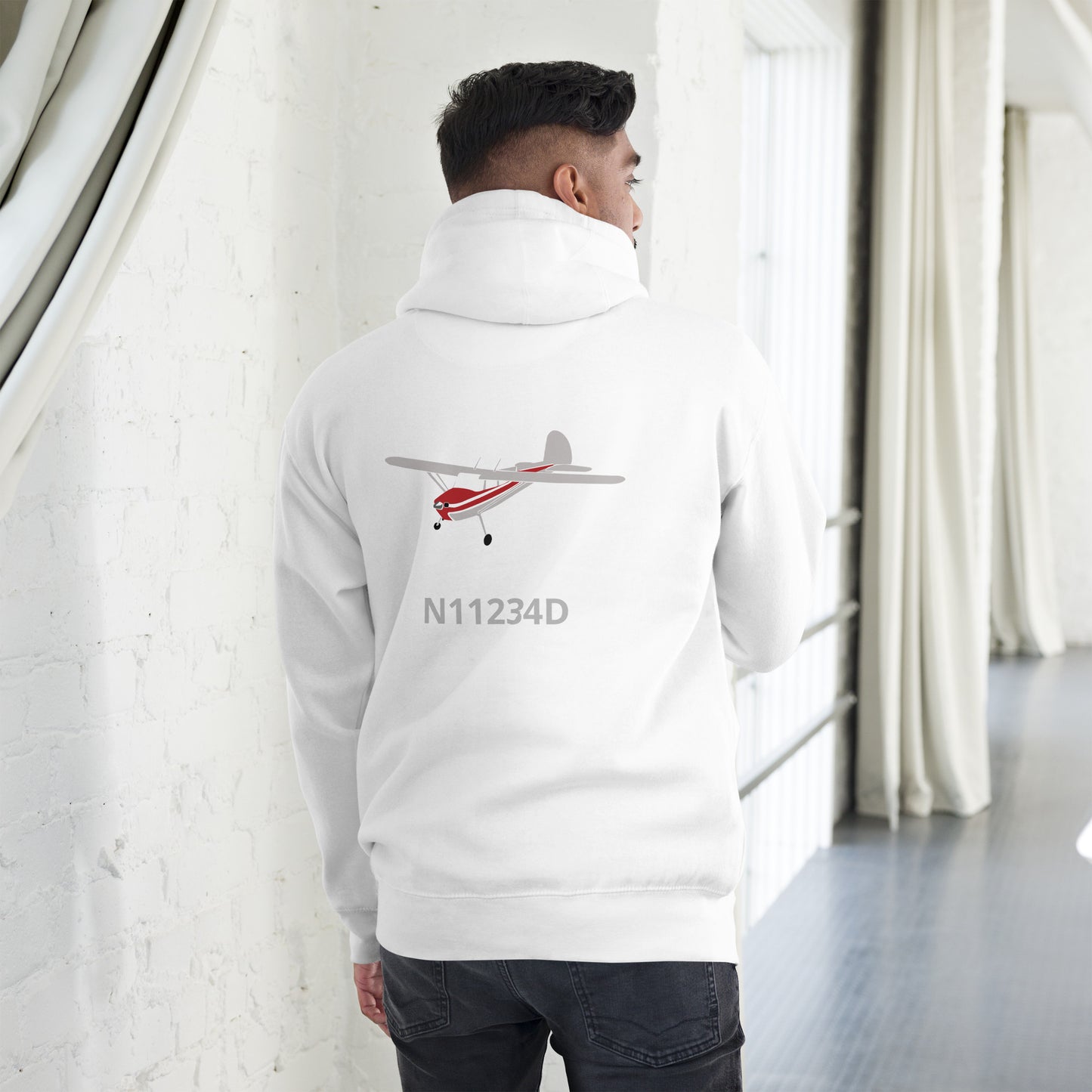 CESSNA 140 polished grey-red Back Print with front embroidery CUSTOM N Number Unisex Hoodie