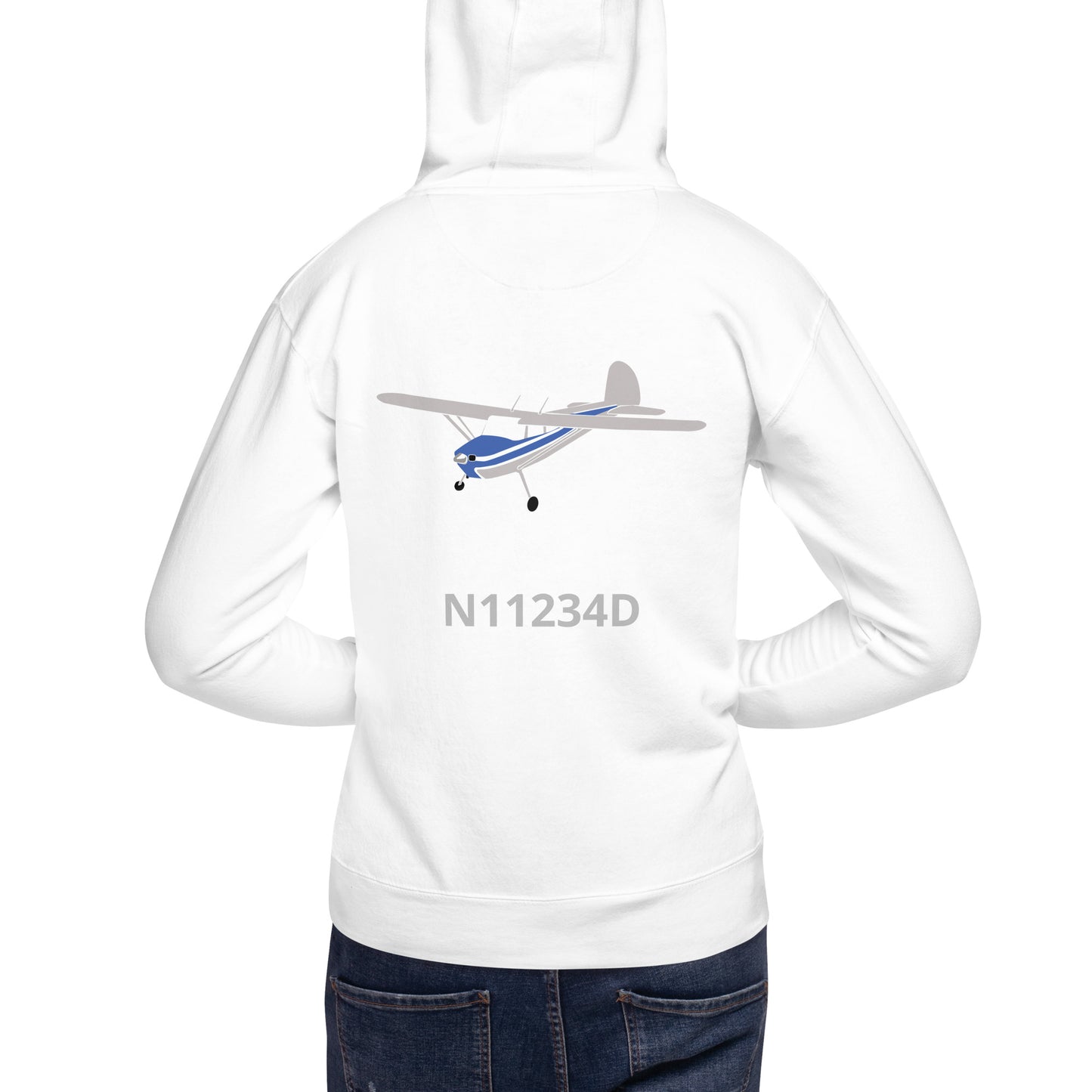 CESSNA 140 Polished grey - blue Back Print with front embroidery CUSTOM N Number Unisex Hoodie