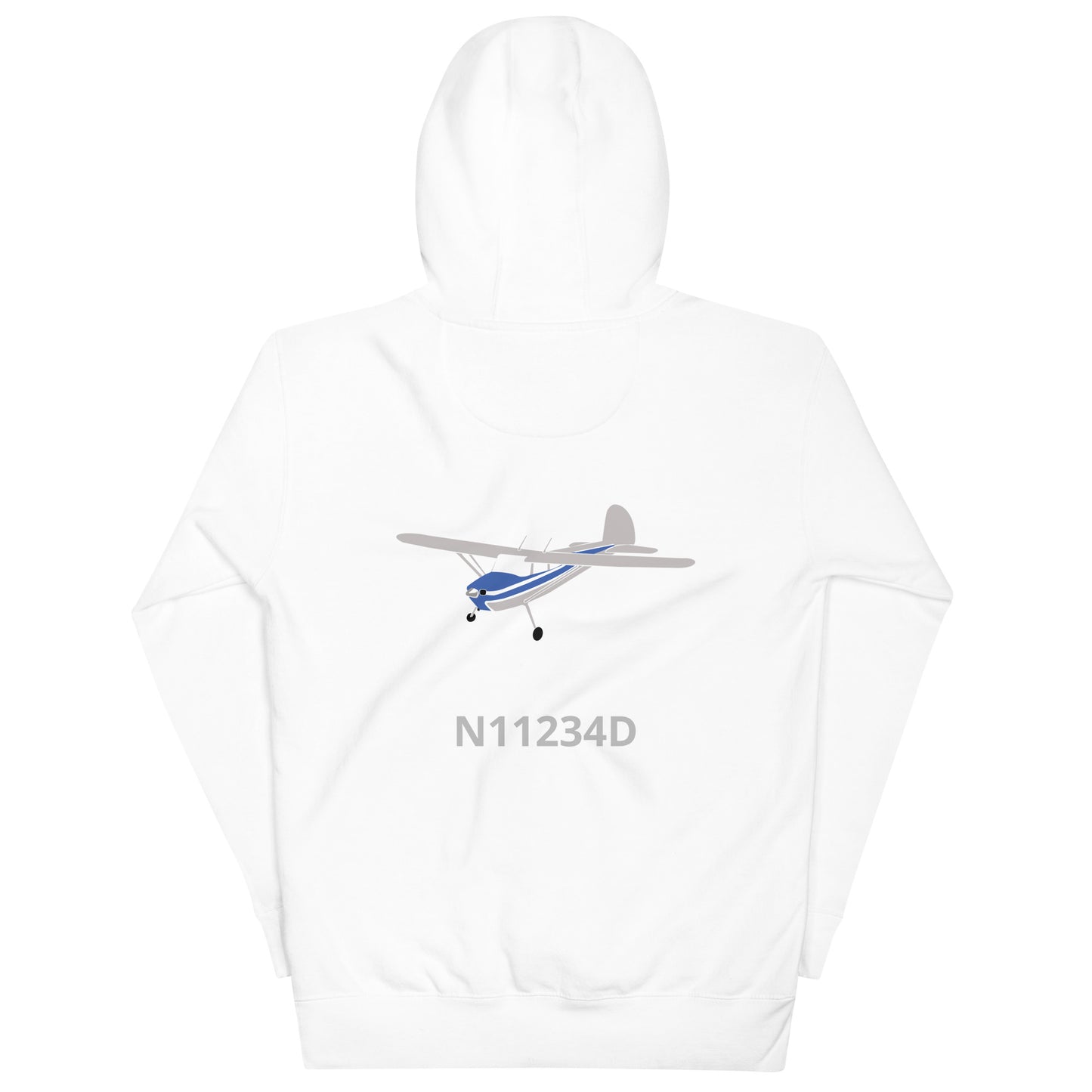 CESSNA 140 Polished grey - blue Back Print with front embroidery CUSTOM N Number Unisex Hoodie