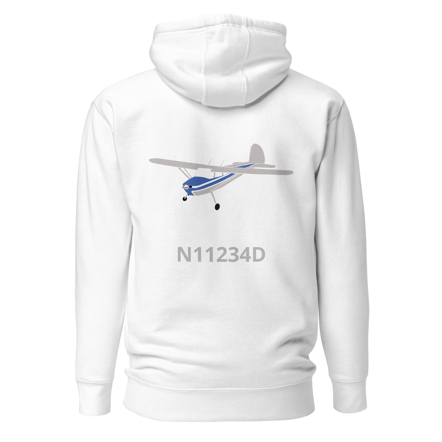 CESSNA 140 Polished grey - blue Back Print with front embroidery CUSTOM N Number Unisex Hoodie