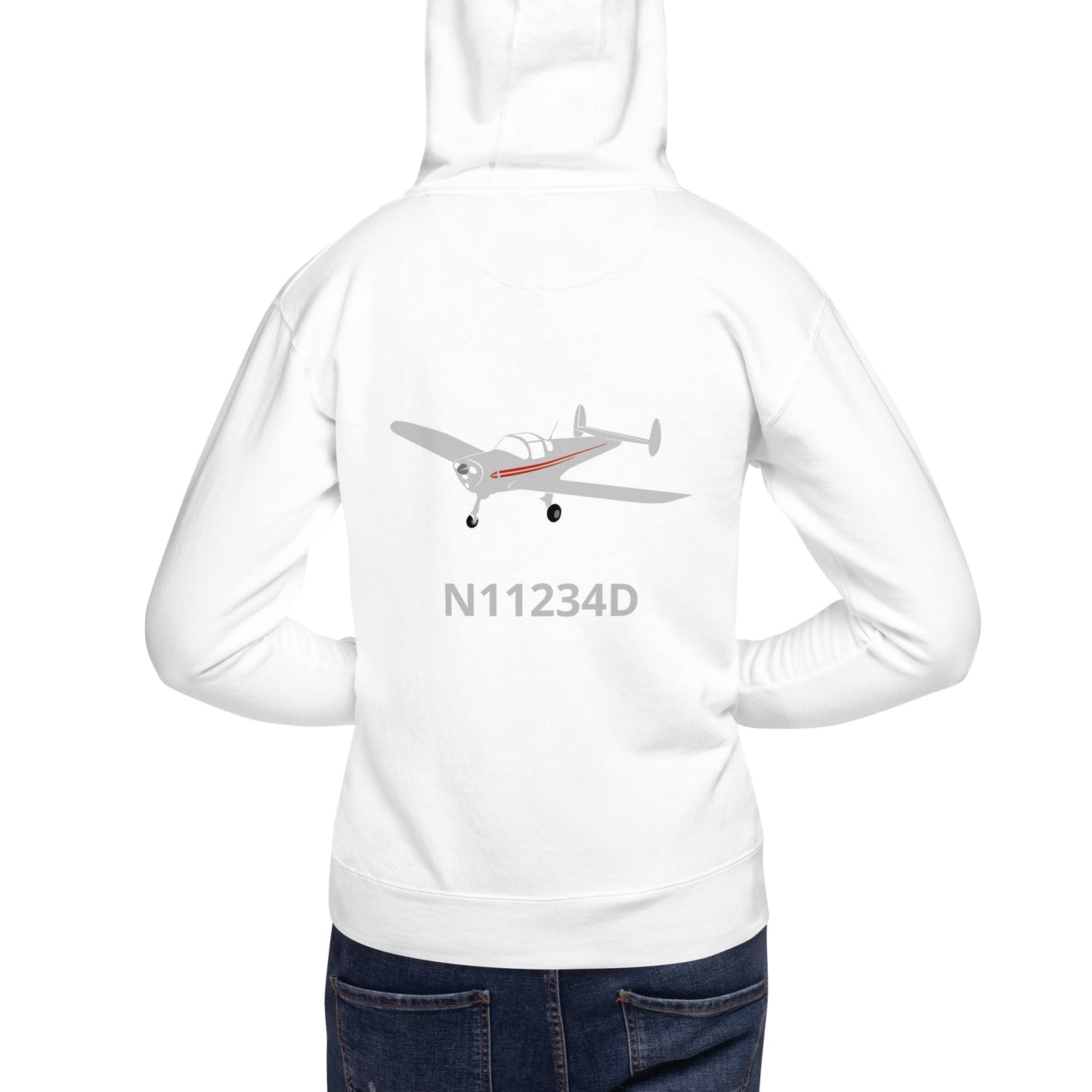 ERCOUPE polished grey - red Back Print with front embroidery CUSTOM N Number Unisex Hoodie