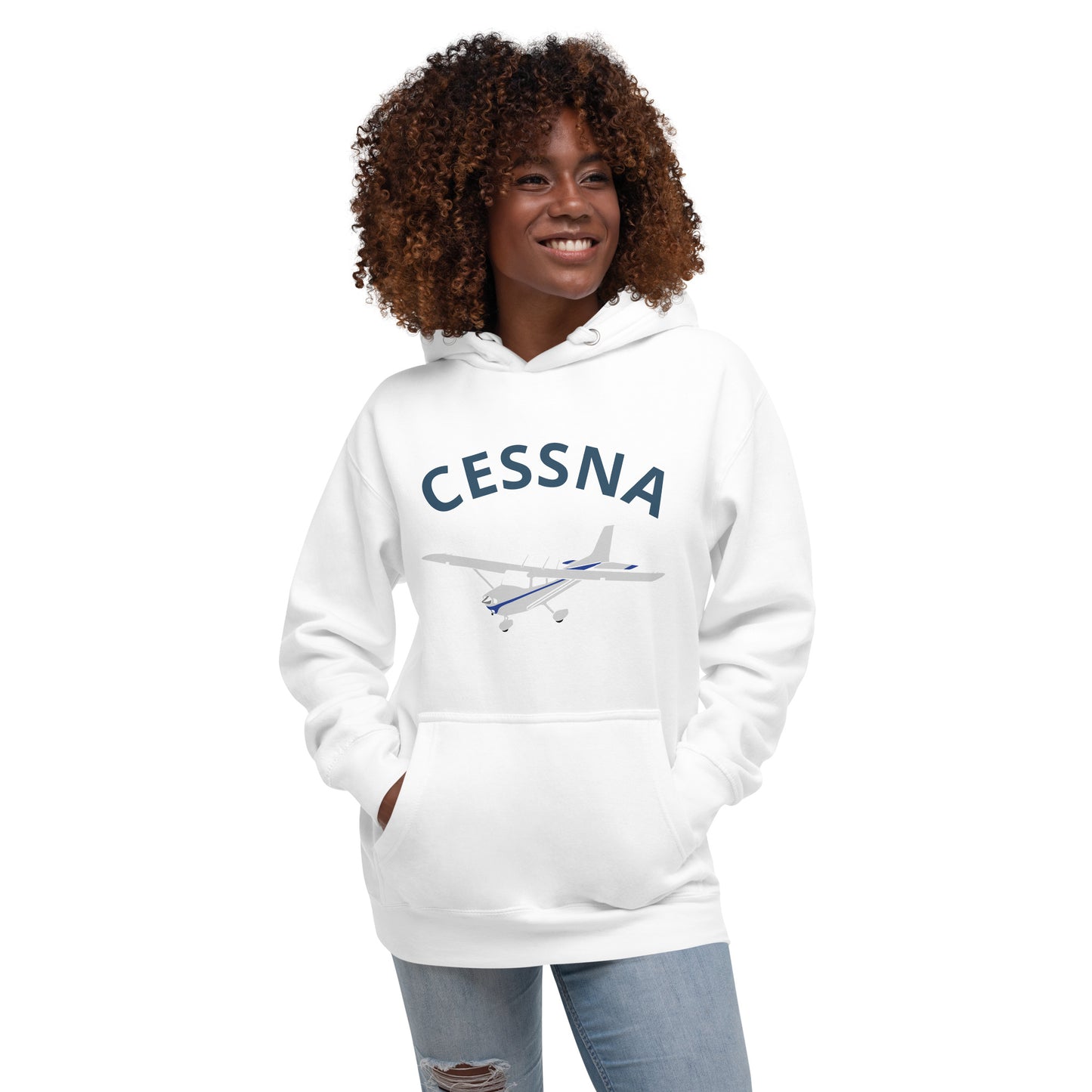 CESSNA 172 polished grey - blue  printed cozy fleece aviation Unisex Hoodie.