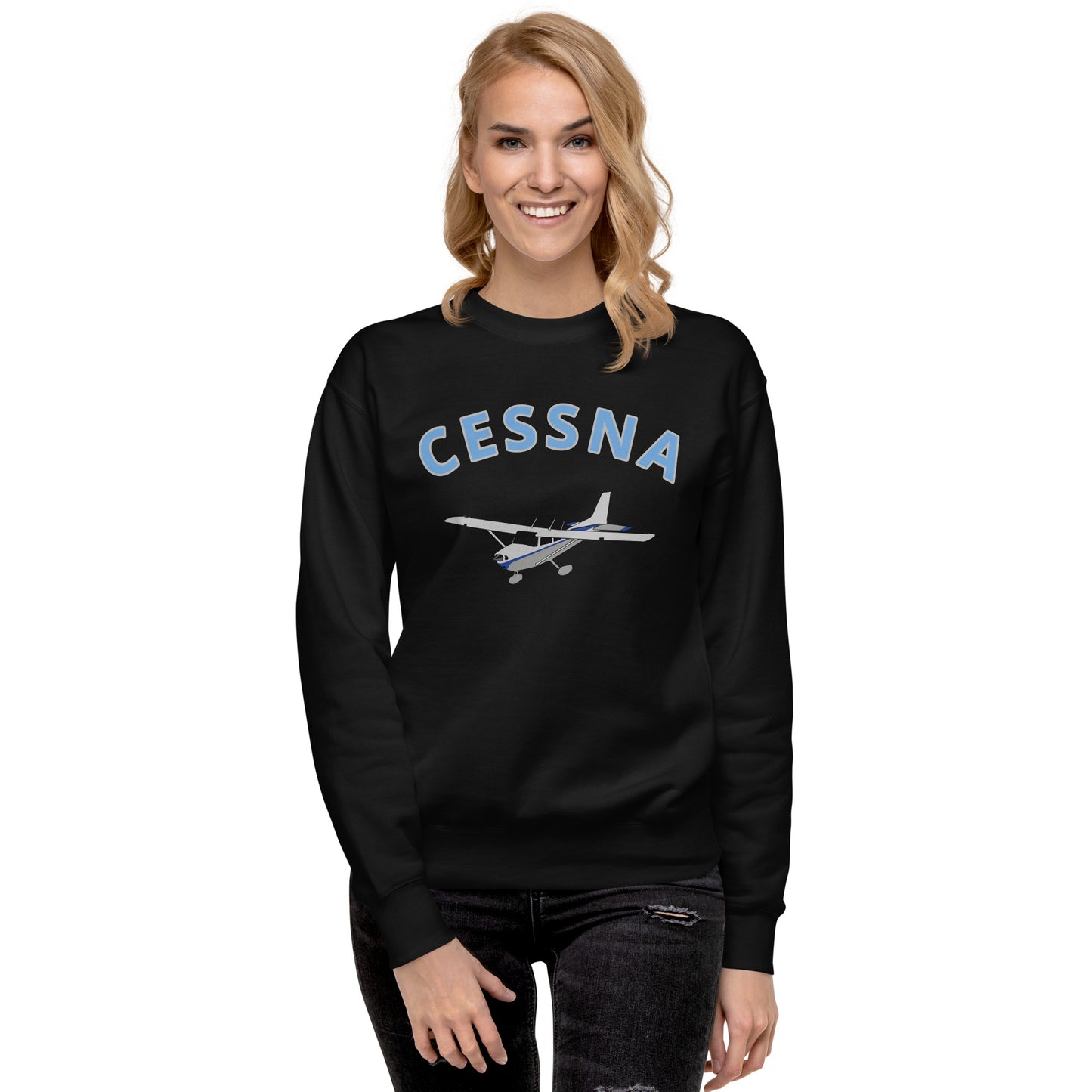 CESSNA 172 Skyhawk polished grey -blue  Printed Unisex Cozy Fleece Aviation Premium Sweatshirt