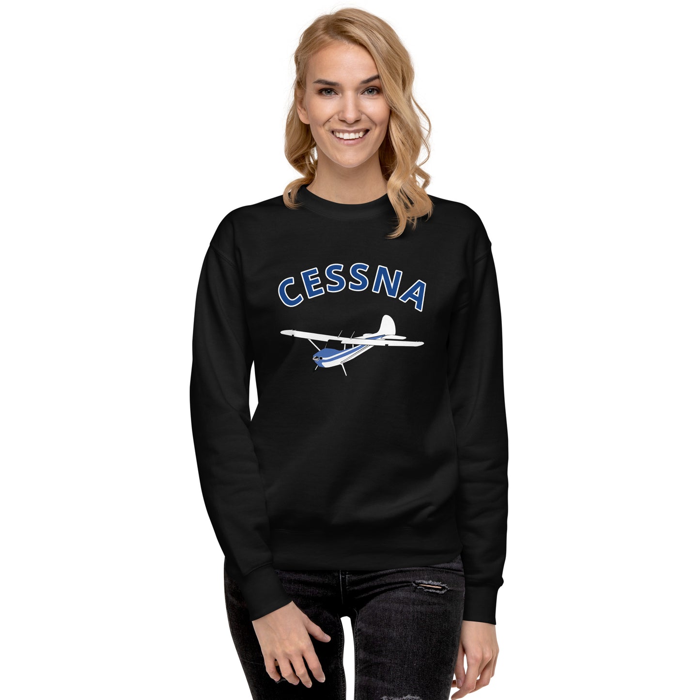 CESSNA 170 white -blue Printed Unisex Cozy Fleece Aviation Premium Sweatshirt