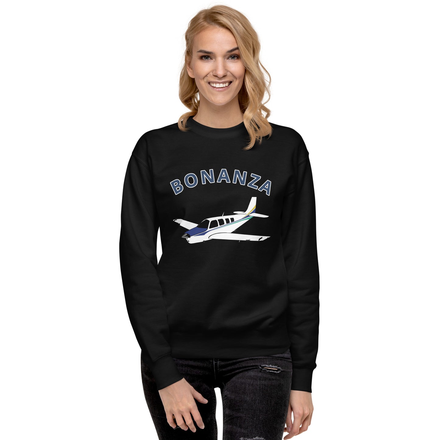 BONAZNA A36 Blue stripe Printed Unisex Cozy Fleece Aviation Premium Sweatshirt.