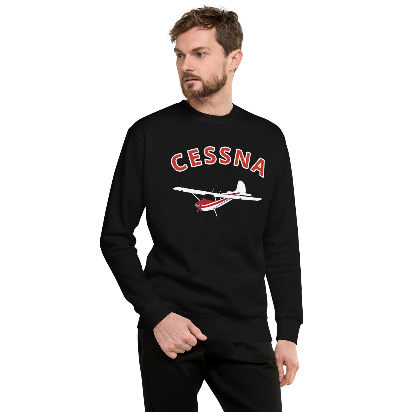 CESSNA 170 White-Red Printed Unisex Cozy Fleece Aviation Premium Sweatshirt