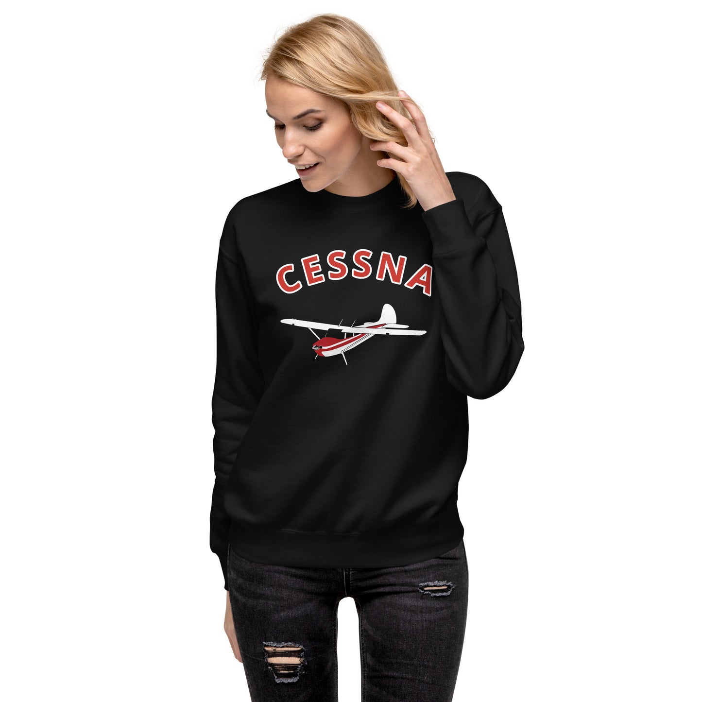 CESSNA 170 White-Red Printed Unisex Cozy Fleece Aviation Premium Sweatshirt