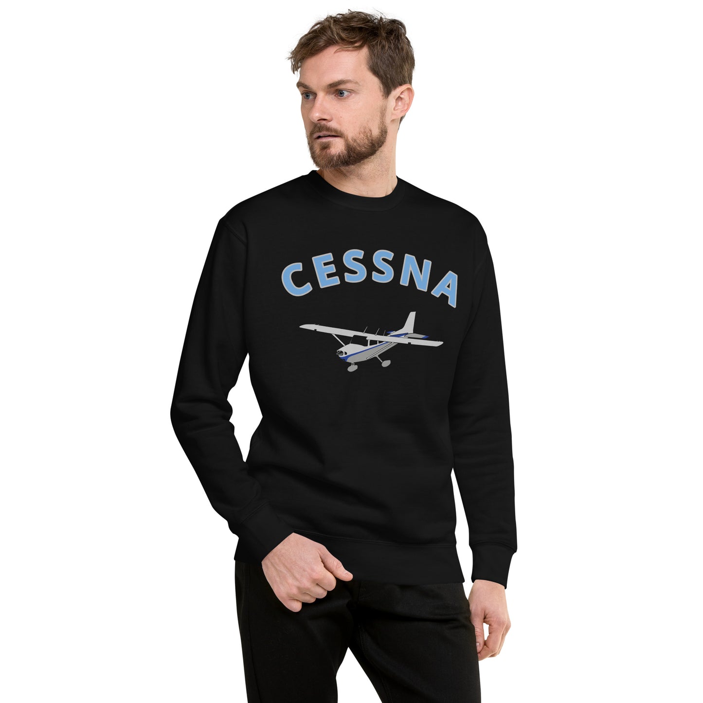 CESSNA 172 Skyhawk polished grey -blue  Printed Unisex Cozy Fleece Aviation Premium Sweatshirt