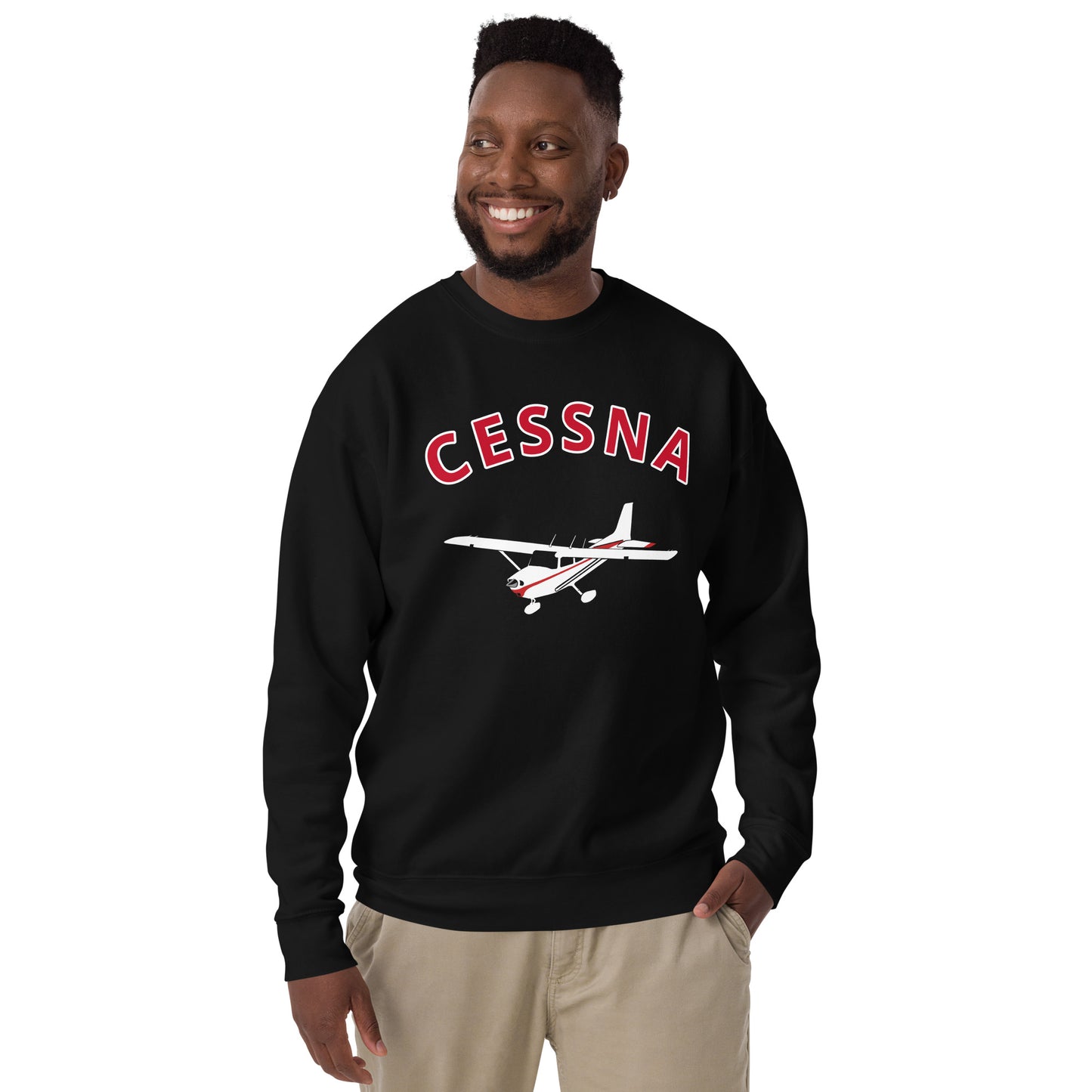 CESSNA 172 Skyhawk White - Red  Printed Unisex Cozy Fleece Aviation Pullover