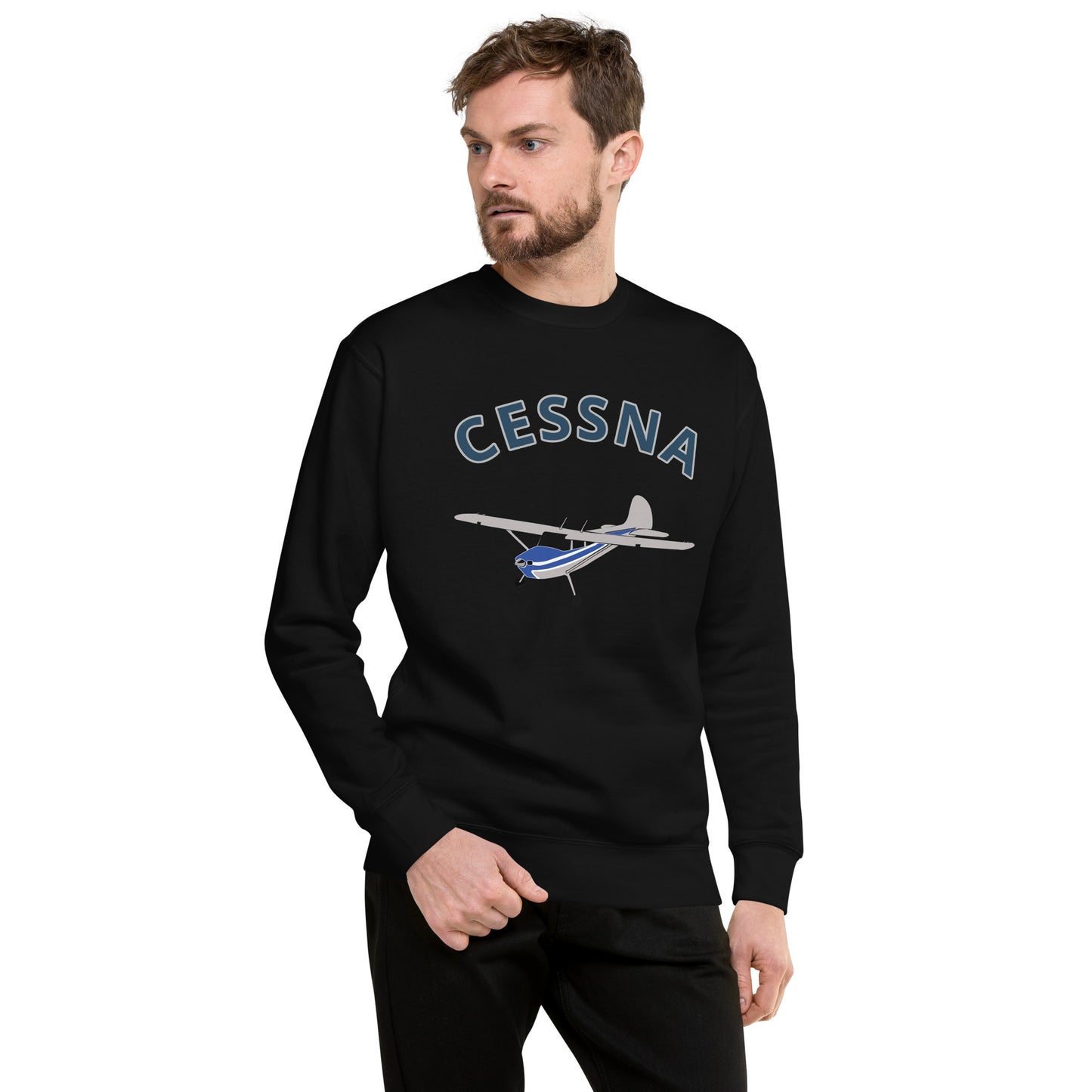 CESSNA 170 Polished grey -blue Printed Unisex Cozy Fleece Aviation Premium Sweatshirt.