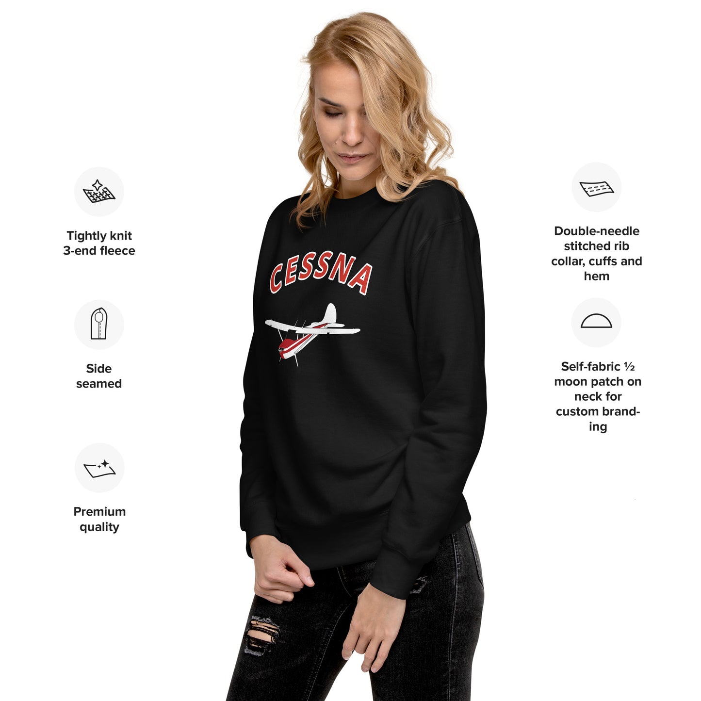 CESSNA 170 White-Red Printed Unisex Cozy Fleece Aviation Premium Sweatshirt