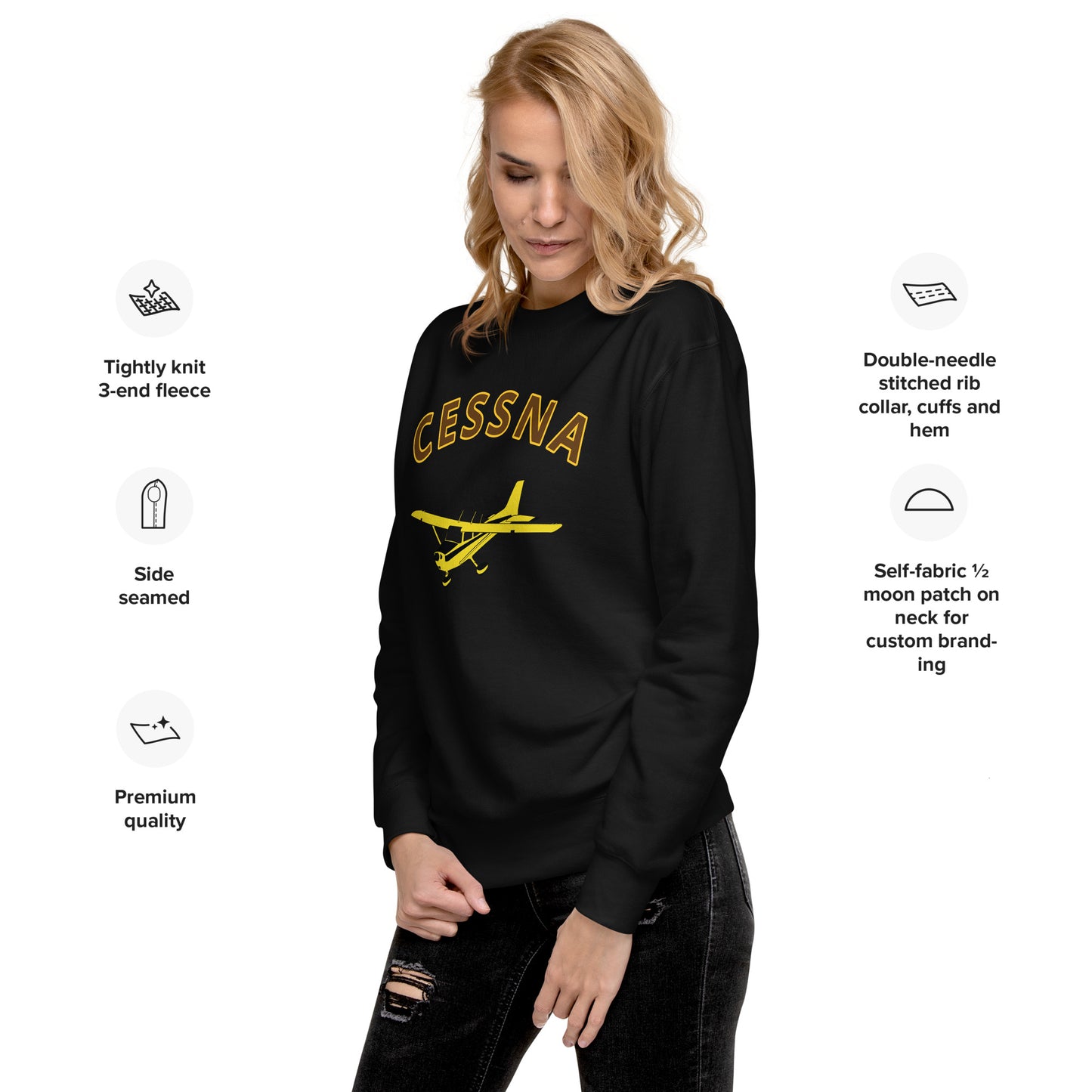 CESSNA 172 Skyhawk retro yellow  Printed Unisex Cozy Fleece Aviation Pullover