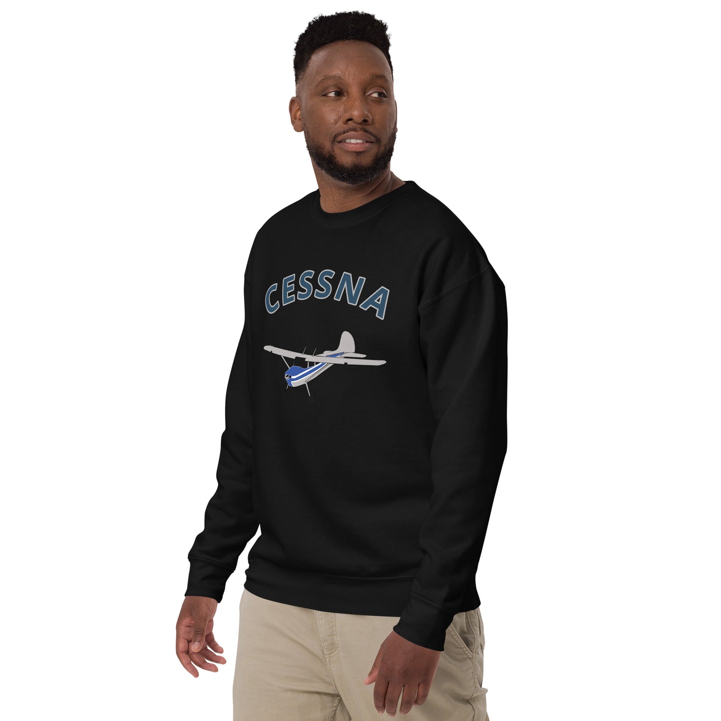 CESSNA 170 Polished grey -blue Printed Unisex Cozy Fleece Aviation Premium Sweatshirt.