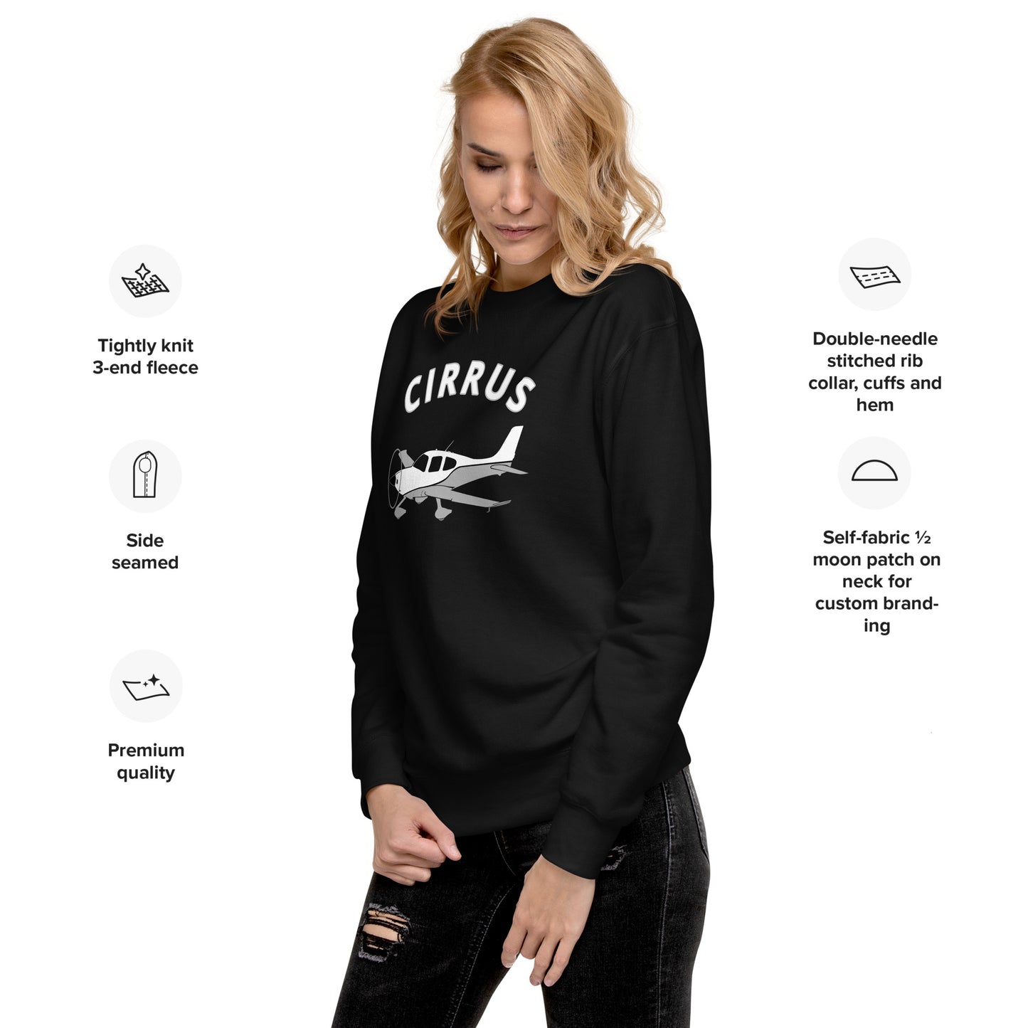 CIRRUS white-grey Printed Unisex Cozy Fleece Aviation Premium Sweatshirt