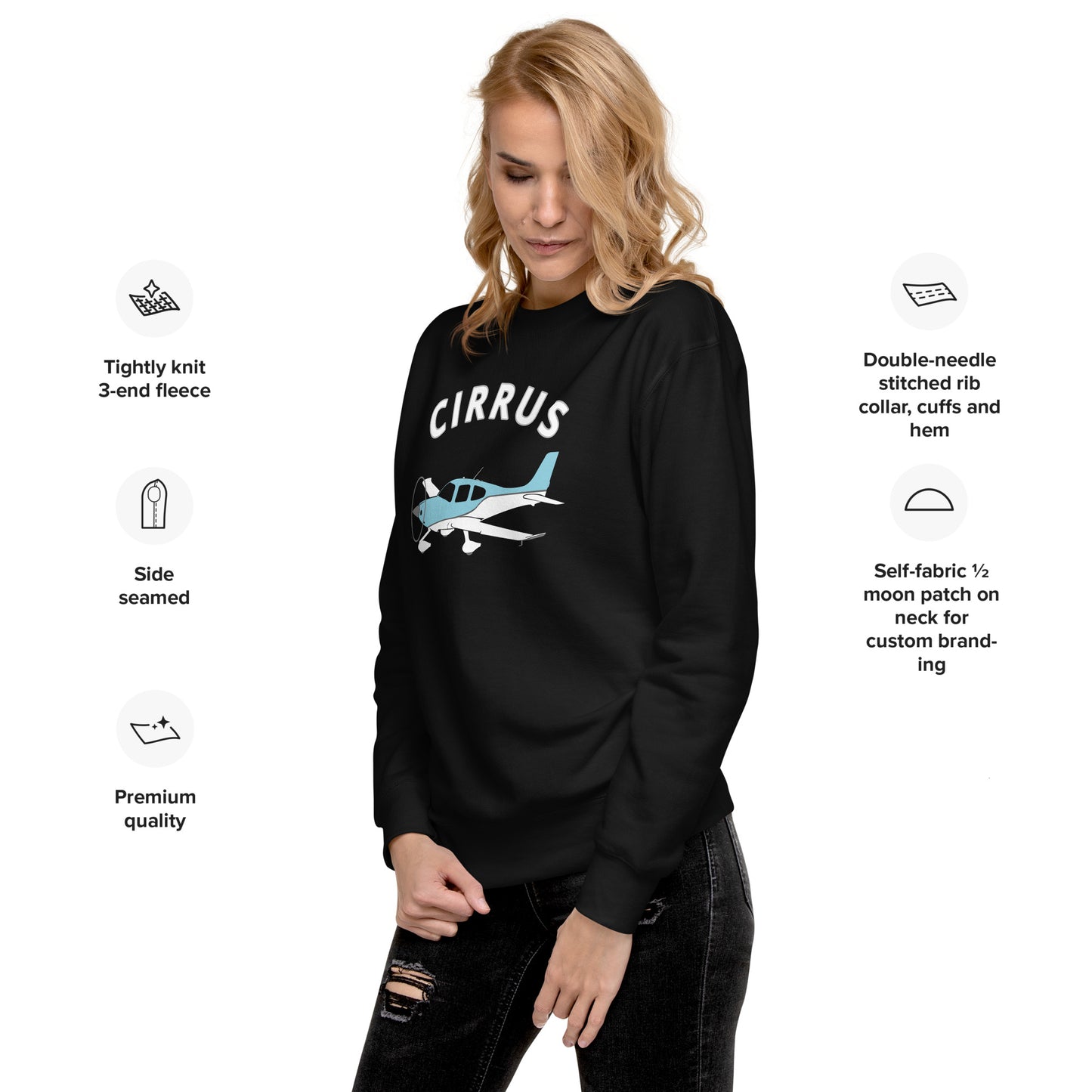 CIRRUS blue-white Printed Unisex Cozy Fleece Aviation Premium Sweatshirt