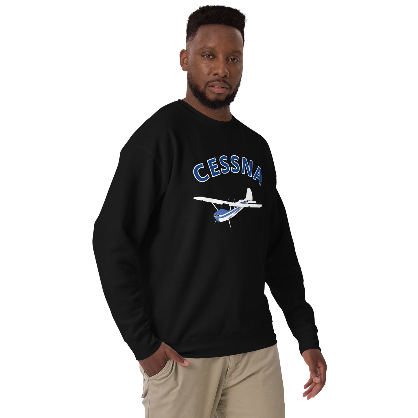 CESSNA 170 white -blue Printed Unisex Cozy Fleece Aviation Premium Sweatshirt