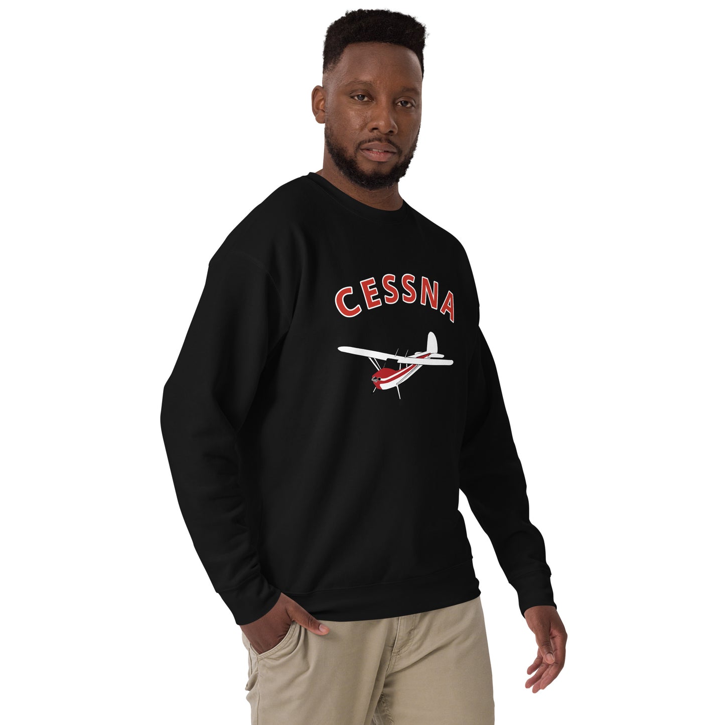 CESSNA 140 White-Red Printed Unisex Cozy Fleece Aviation Premium Sweatshirt