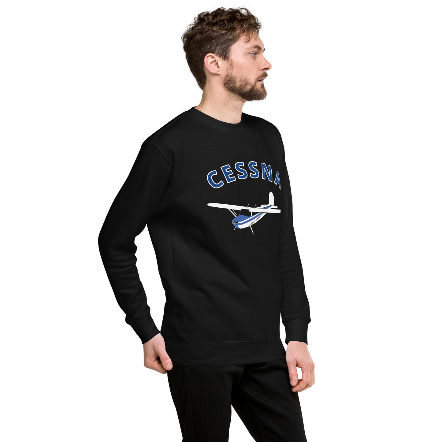 CESSNA 140 White-Blue Printed Unisex Cozy Fleece Aviation Premium Sweatshirt