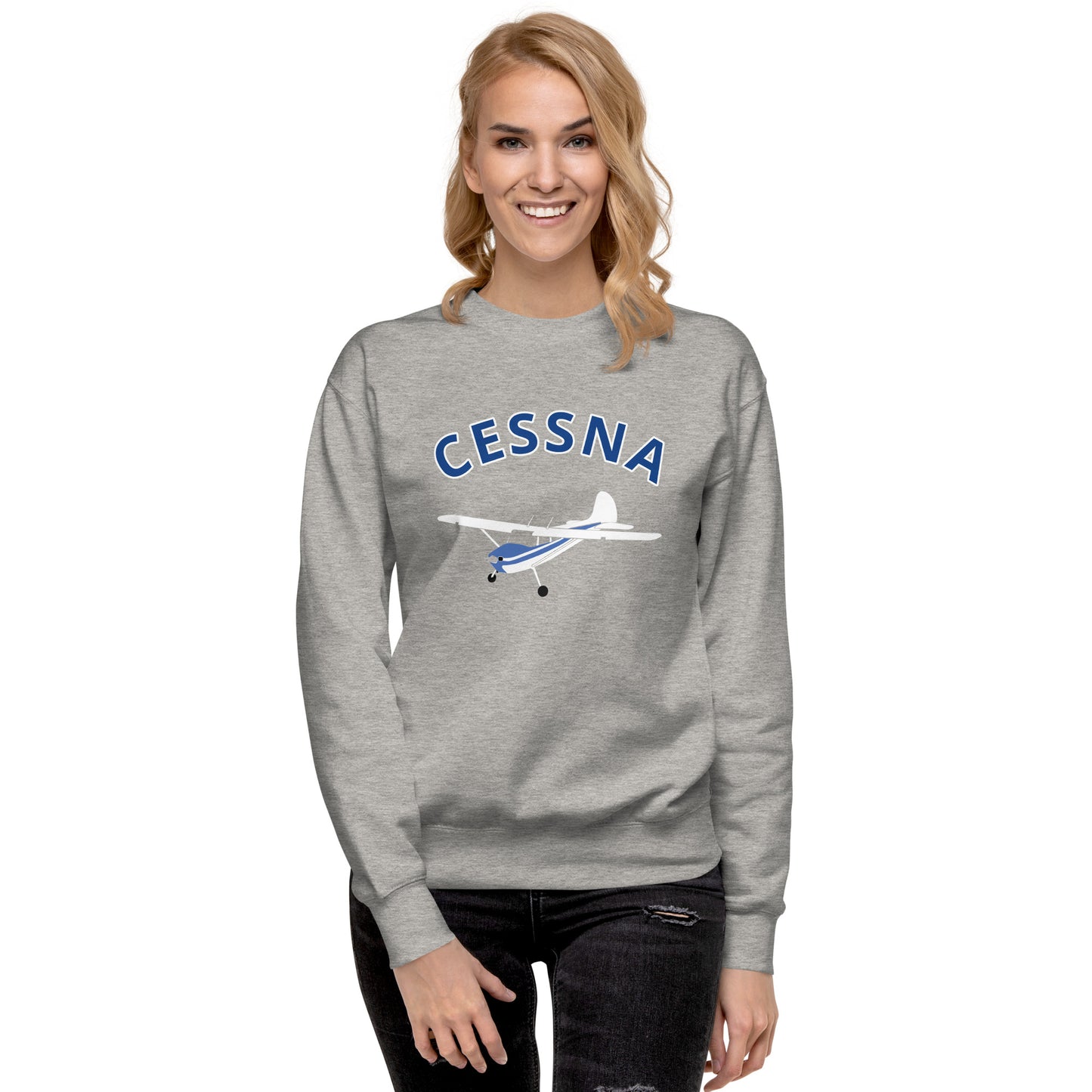 CESSNA 170 white -blue Printed Unisex Cozy Fleece Aviation Premium Sweatshirt