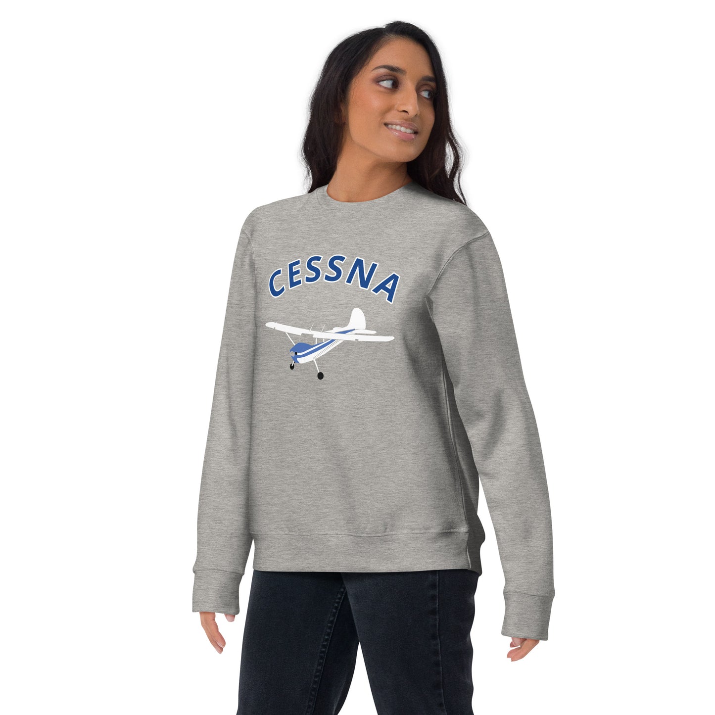 CESSNA 170 white -blue Printed Unisex Cozy Fleece Aviation Premium Sweatshirt