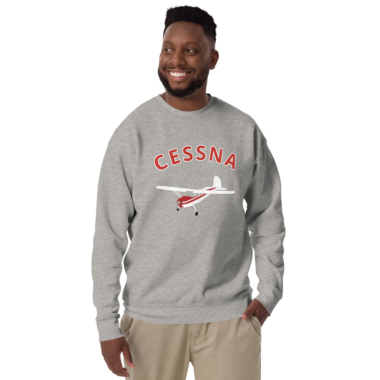 CESSNA 140 White-Red Printed Unisex Cozy Fleece Aviation Premium Sweatshirt