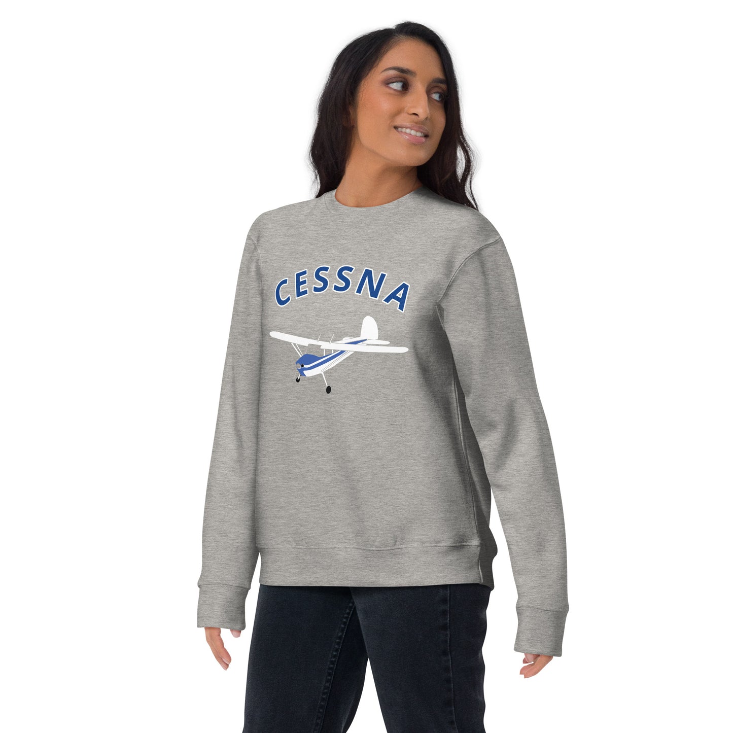 CESSNA 140 White-Blue Printed Unisex Cozy Fleece Aviation Premium Sweatshirt